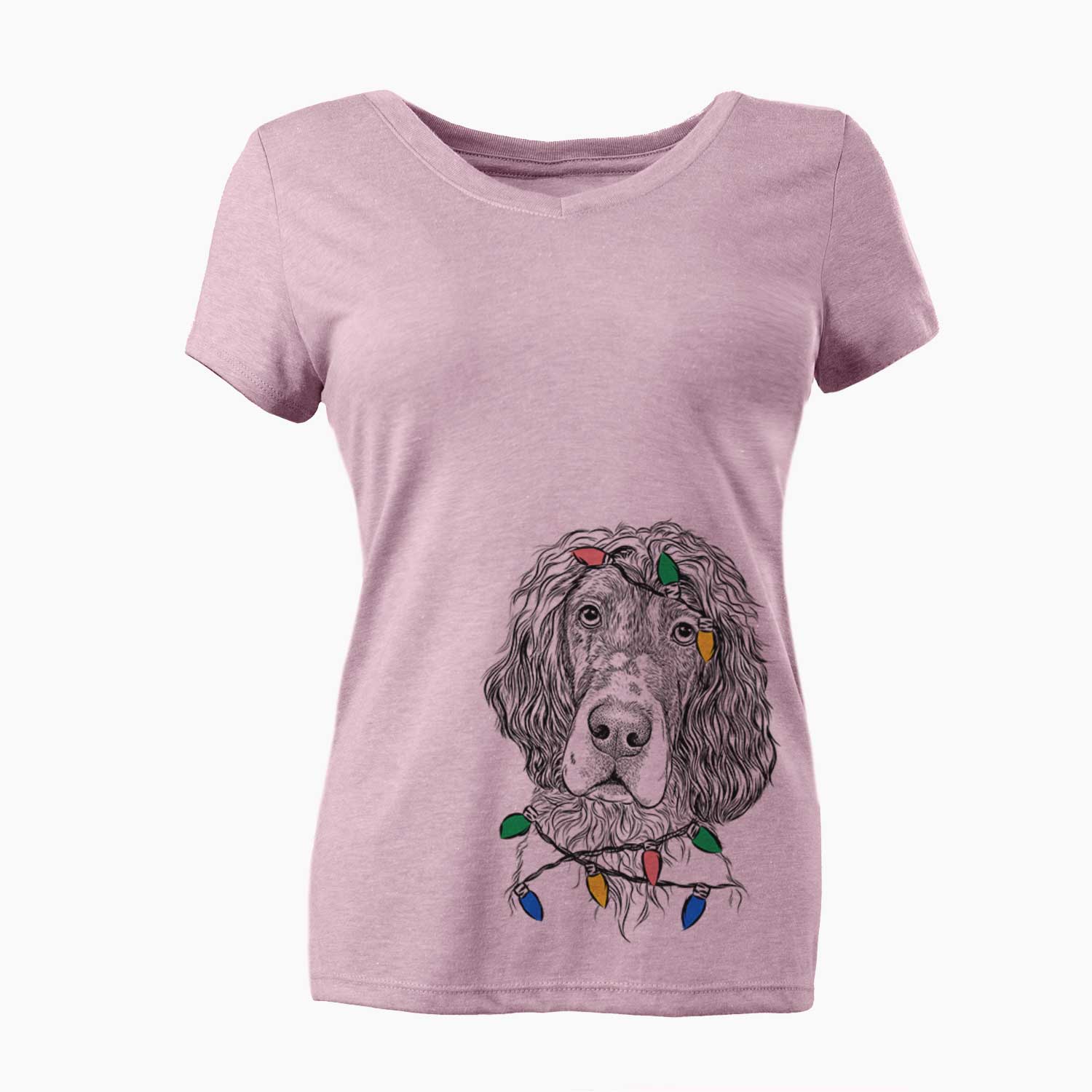 Christmas Lights Sir Rexford the Blue Belton English Setter - Women's V-neck Shirt