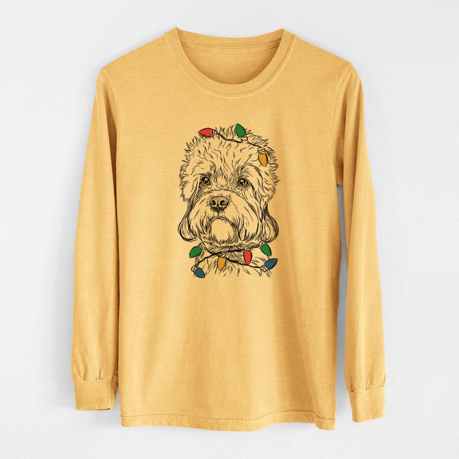 Christmas Lights Sir Walter the Dandie Dinmont Terrier - Heavyweight 100% Cotton Long Sleeve