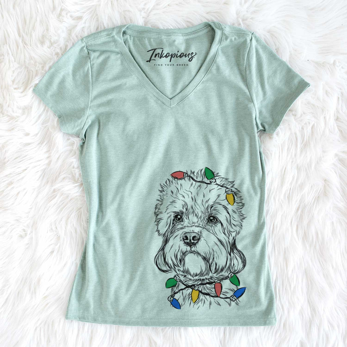 Christmas Lights Sir Walter the Dandie Dinmont Terrier - Women&#39;s V-neck Shirt