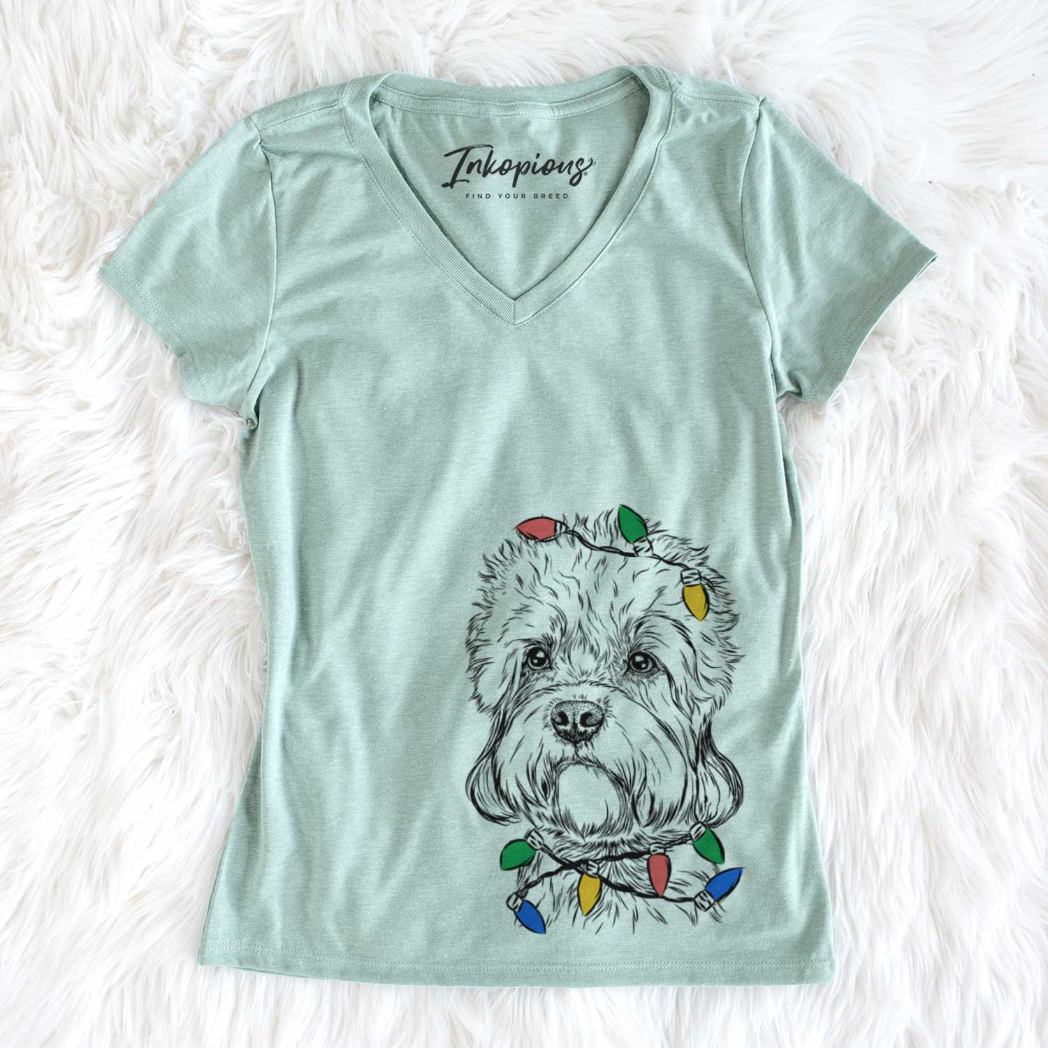 Christmas Lights Sir Walter the Dandie Dinmont Terrier - Women's V-neck Shirt