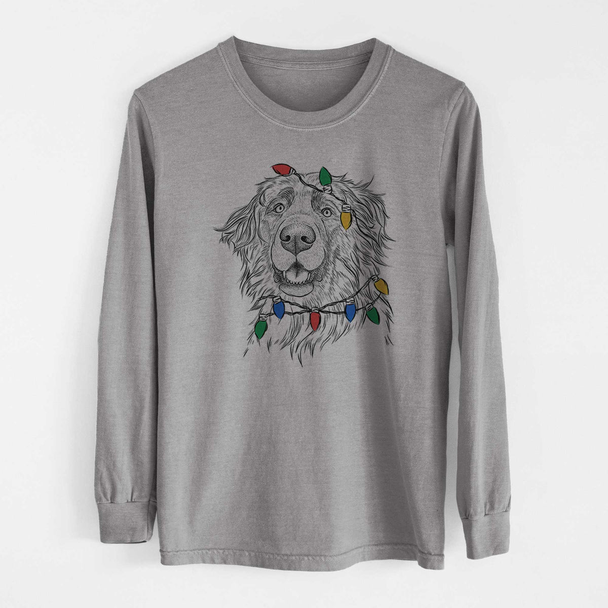 Christmas Lights Siri the Leonberger - Heavyweight 100% Cotton Long Sleeve