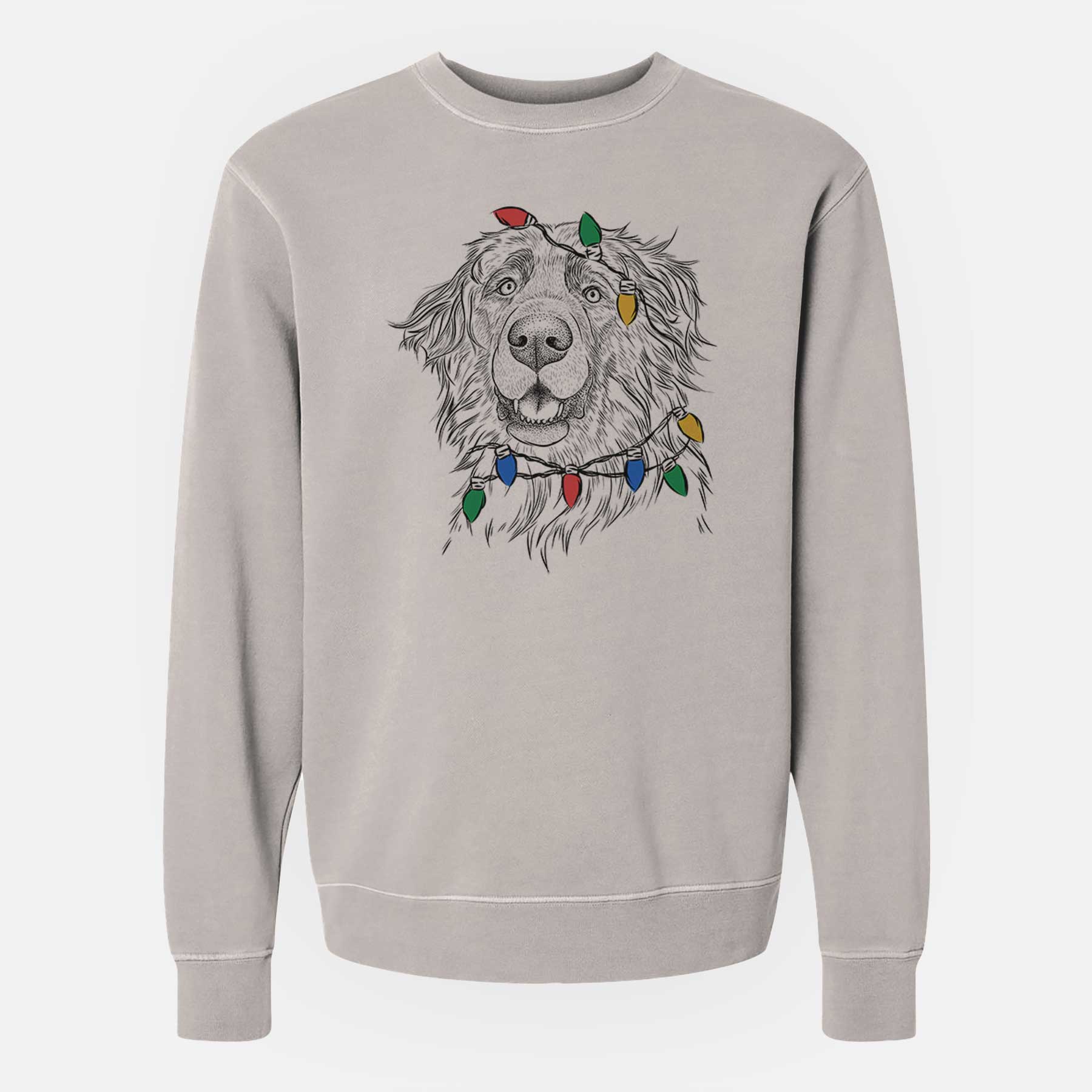 Christmas Lights Siri the Leonberger - Unisex Pigment Dyed Crew Sweatshirt