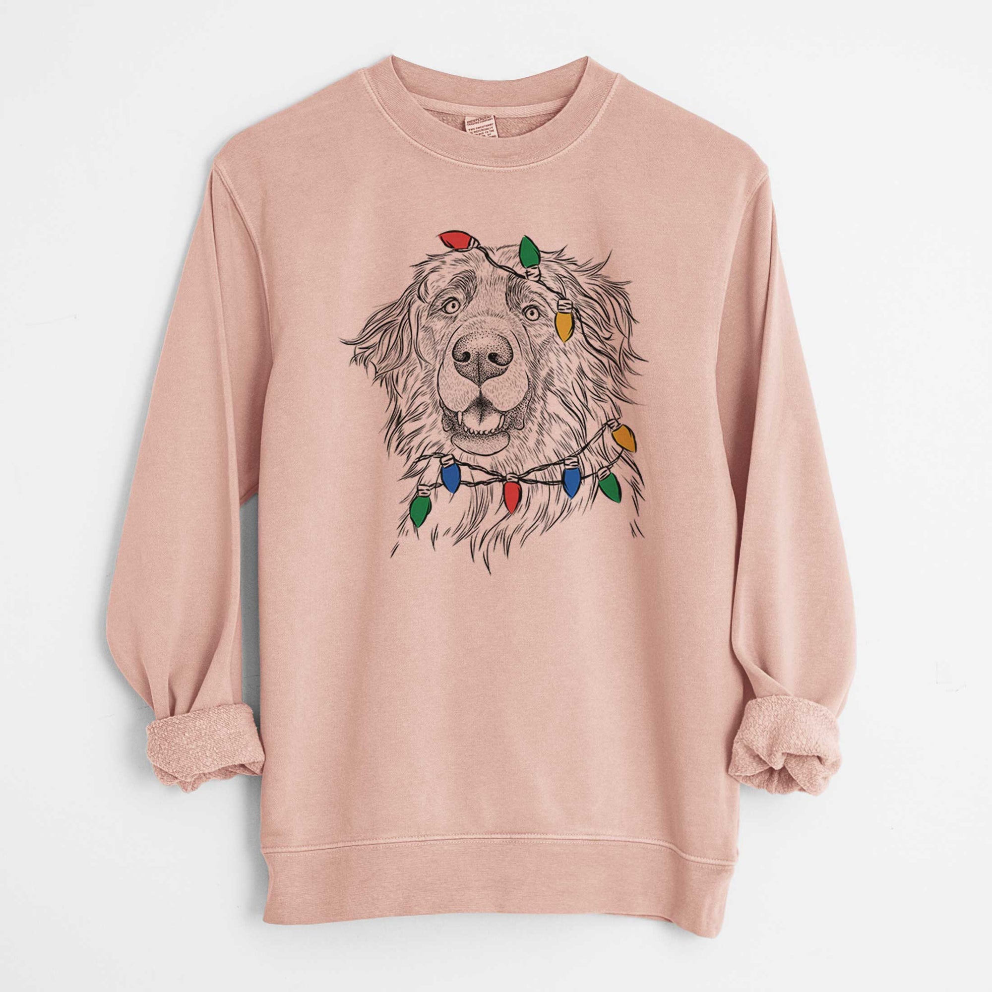 Christmas Lights Siri the Leonberger - Unisex Pigment Dyed Crew Sweatshirt