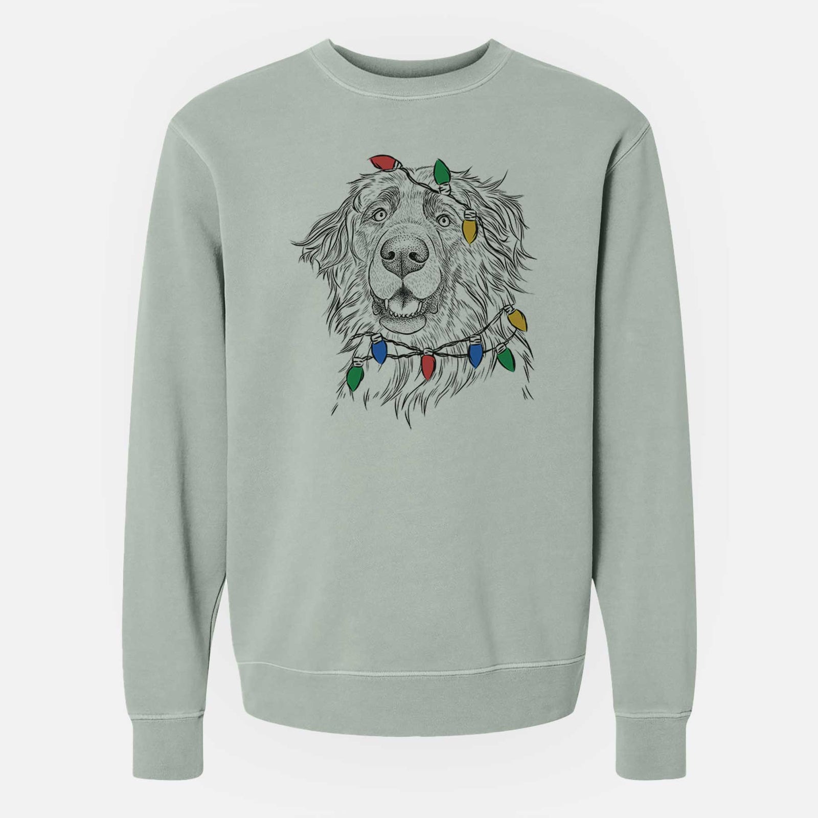 Christmas Lights Siri the Leonberger - Unisex Pigment Dyed Crew Sweatshirt