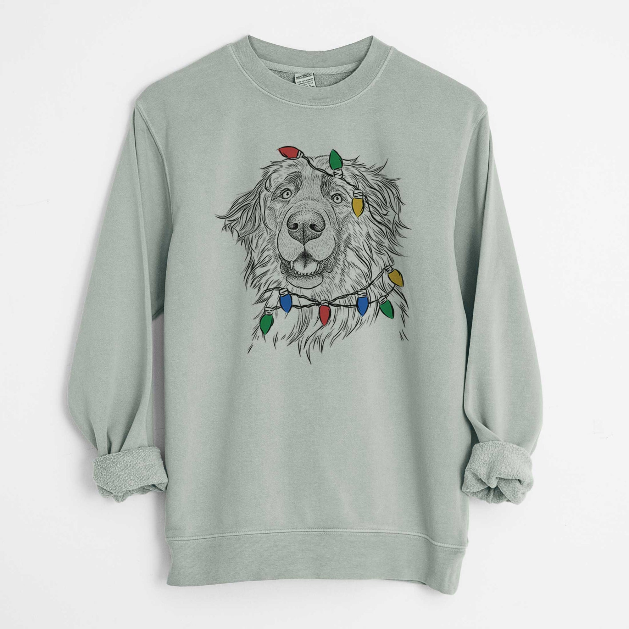 Christmas Lights Siri the Leonberger - Unisex Pigment Dyed Crew Sweatshirt