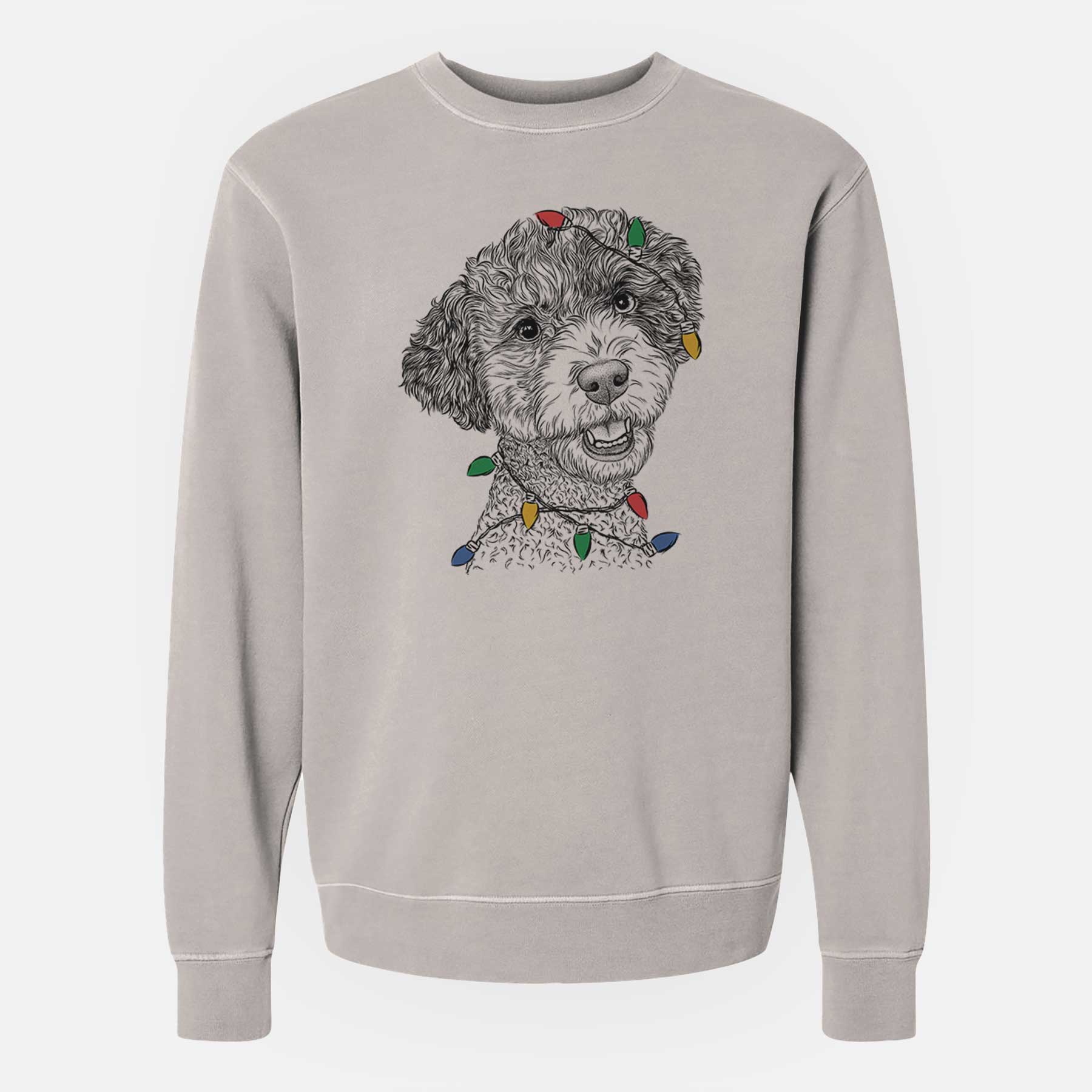 Christmas Lights Skipper the Twoodle - Unisex Pigment Dyed Crew Sweatshirt