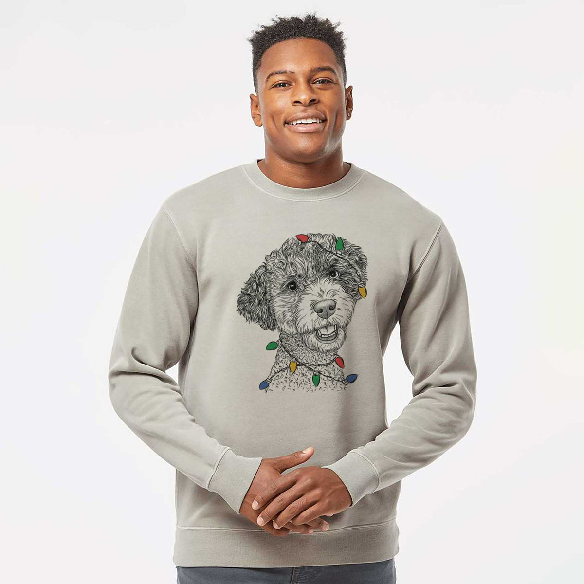 Christmas Lights Skipper the Twoodle - Unisex Pigment Dyed Crew Sweatshirt
