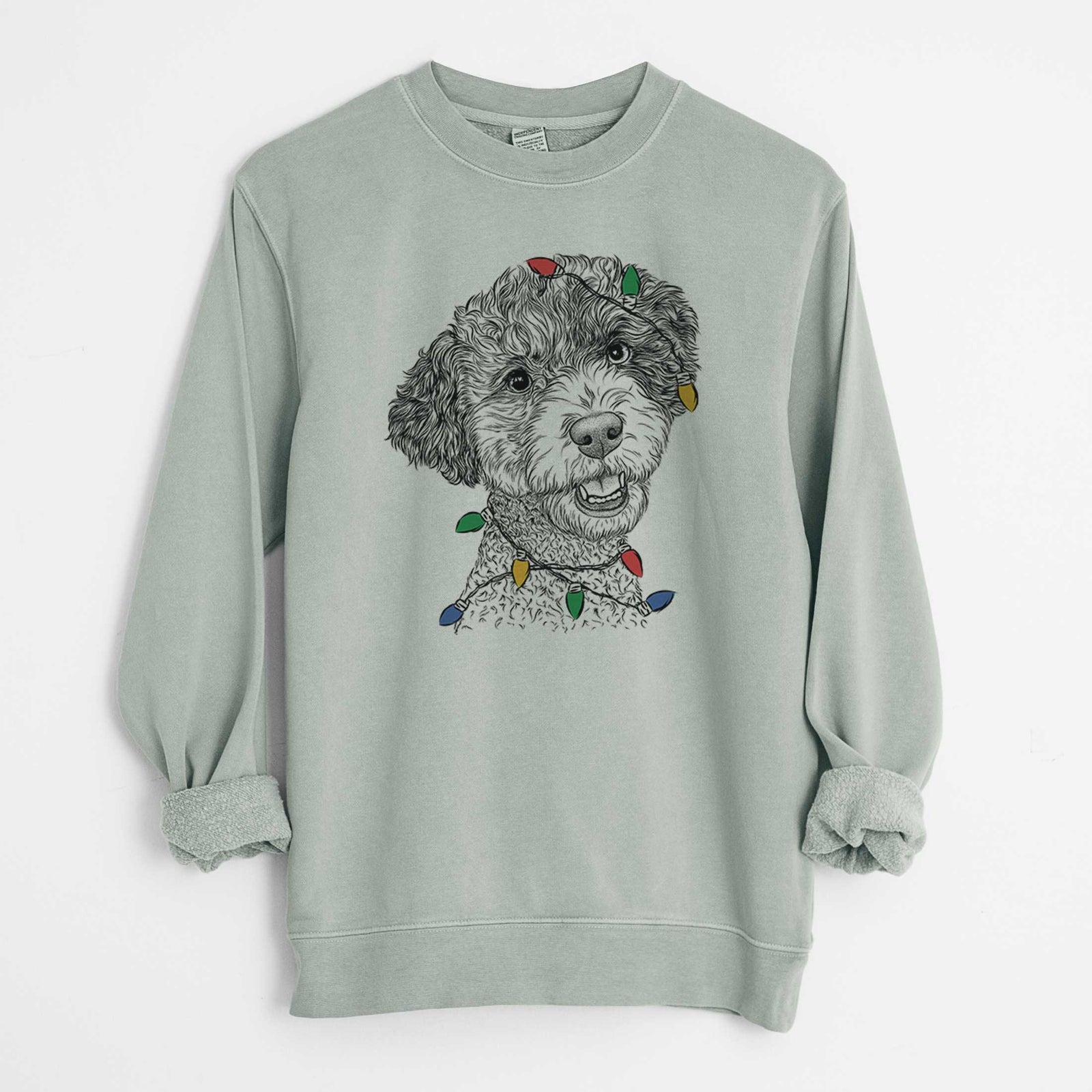Christmas Lights Skipper the Twoodle - Unisex Pigment Dyed Crew Sweatshirt