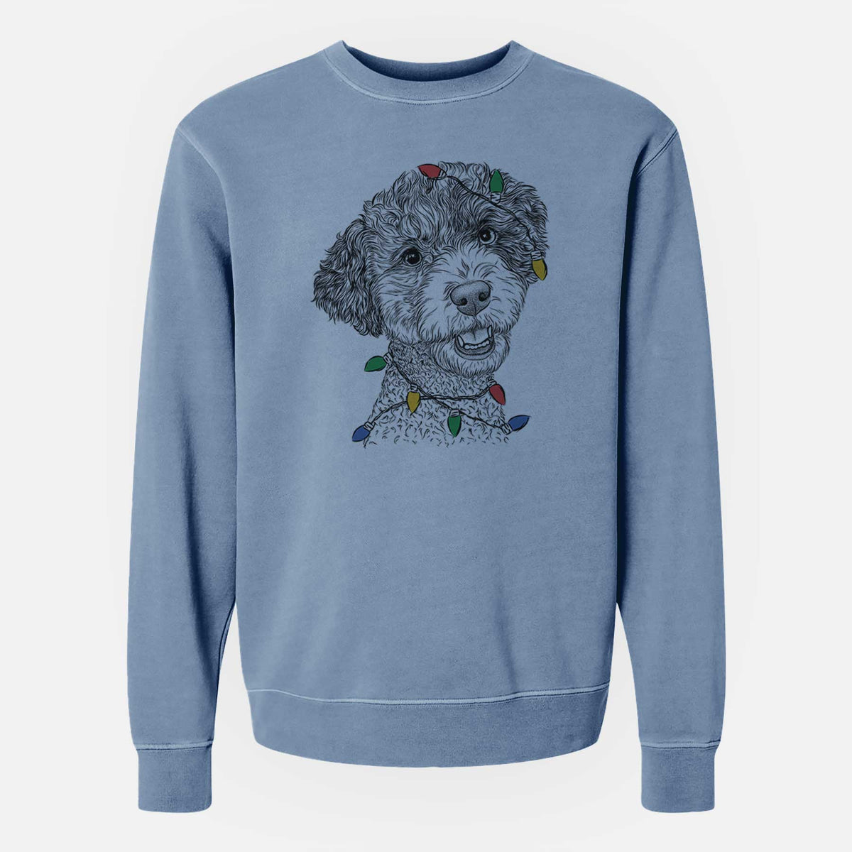 Christmas Lights Skipper the Twoodle - Unisex Pigment Dyed Crew Sweatshirt