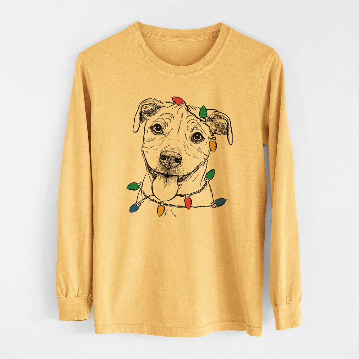 Christmas Lights Skye the Pitweiler - Heavyweight 100% Cotton Long Sleeve