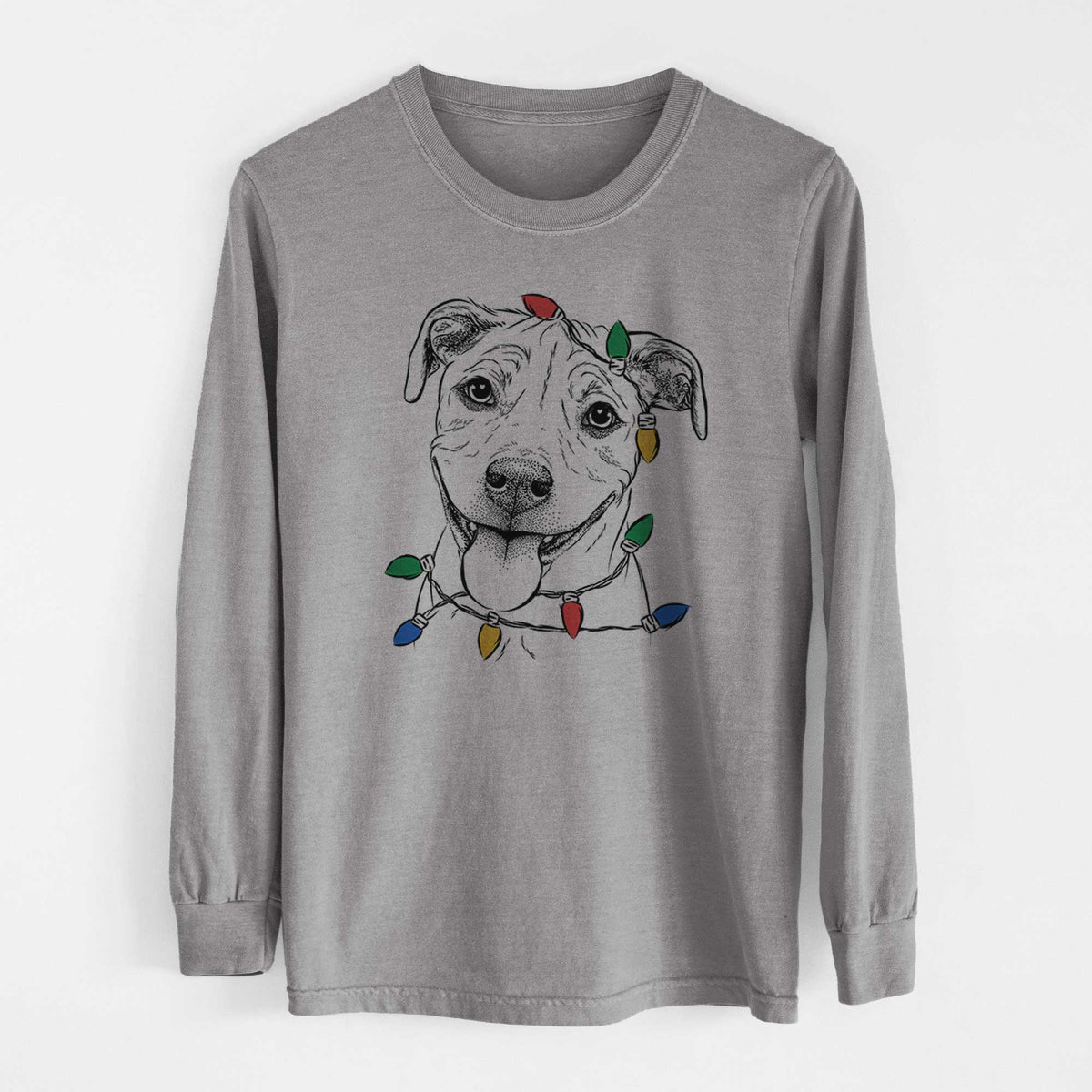 Christmas Lights Skye the Pitweiler - Heavyweight 100% Cotton Long Sleeve