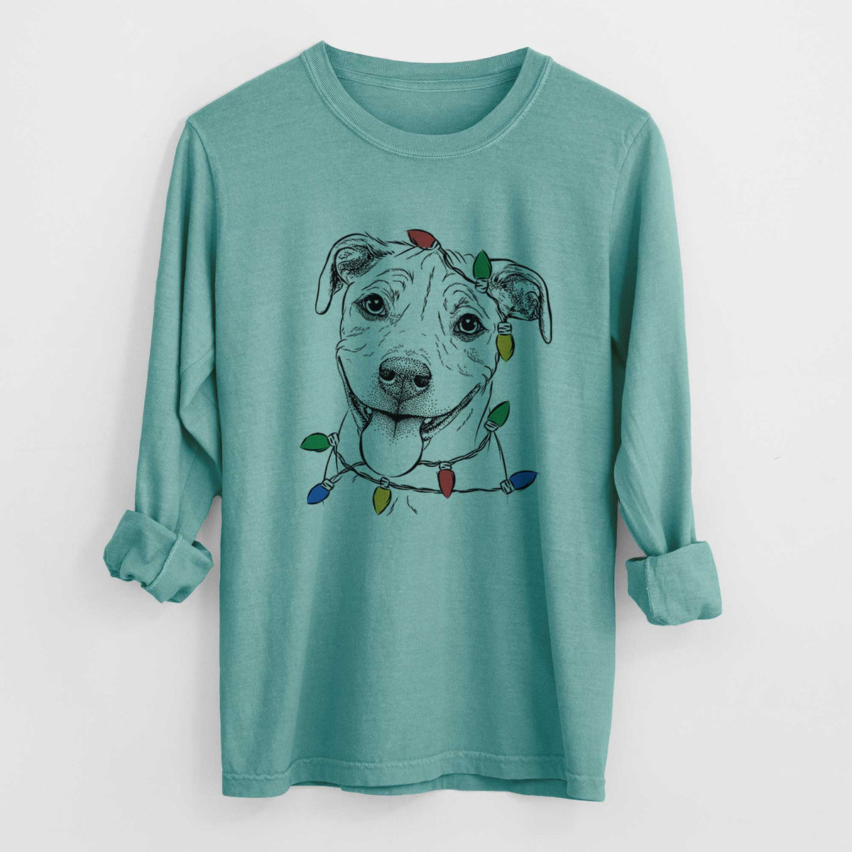 Christmas Lights Skye the Pitweiler - Heavyweight 100% Cotton Long Sleeve
