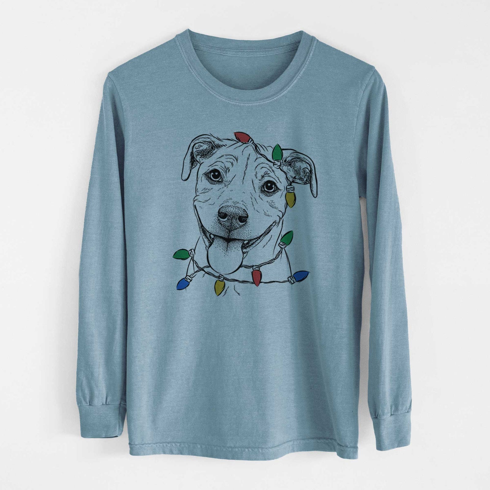Christmas Lights Skye the Pitweiler - Heavyweight 100% Cotton Long Sleeve