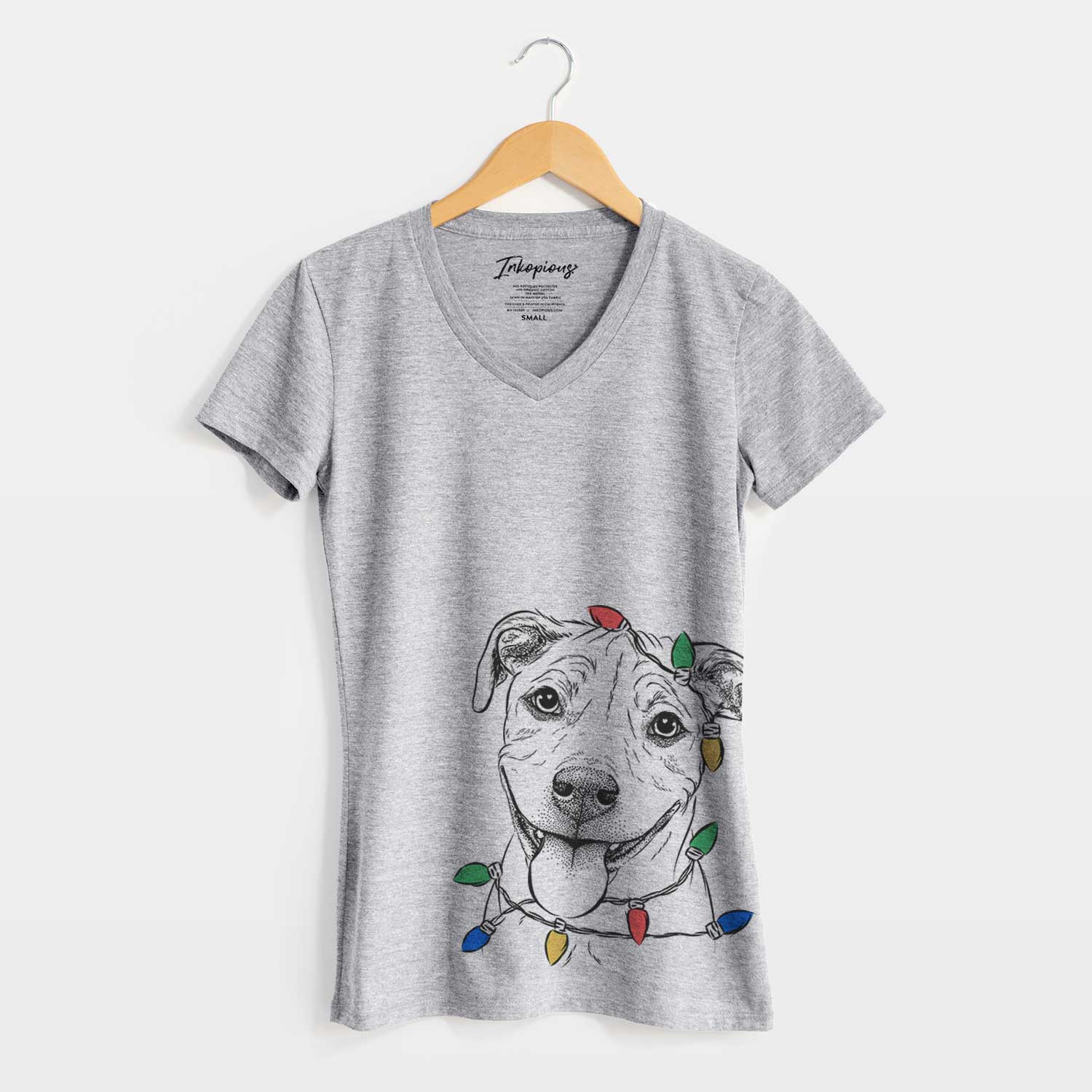 Christmas Lights Skye the Pitweiler - Women's V-neck Shirt