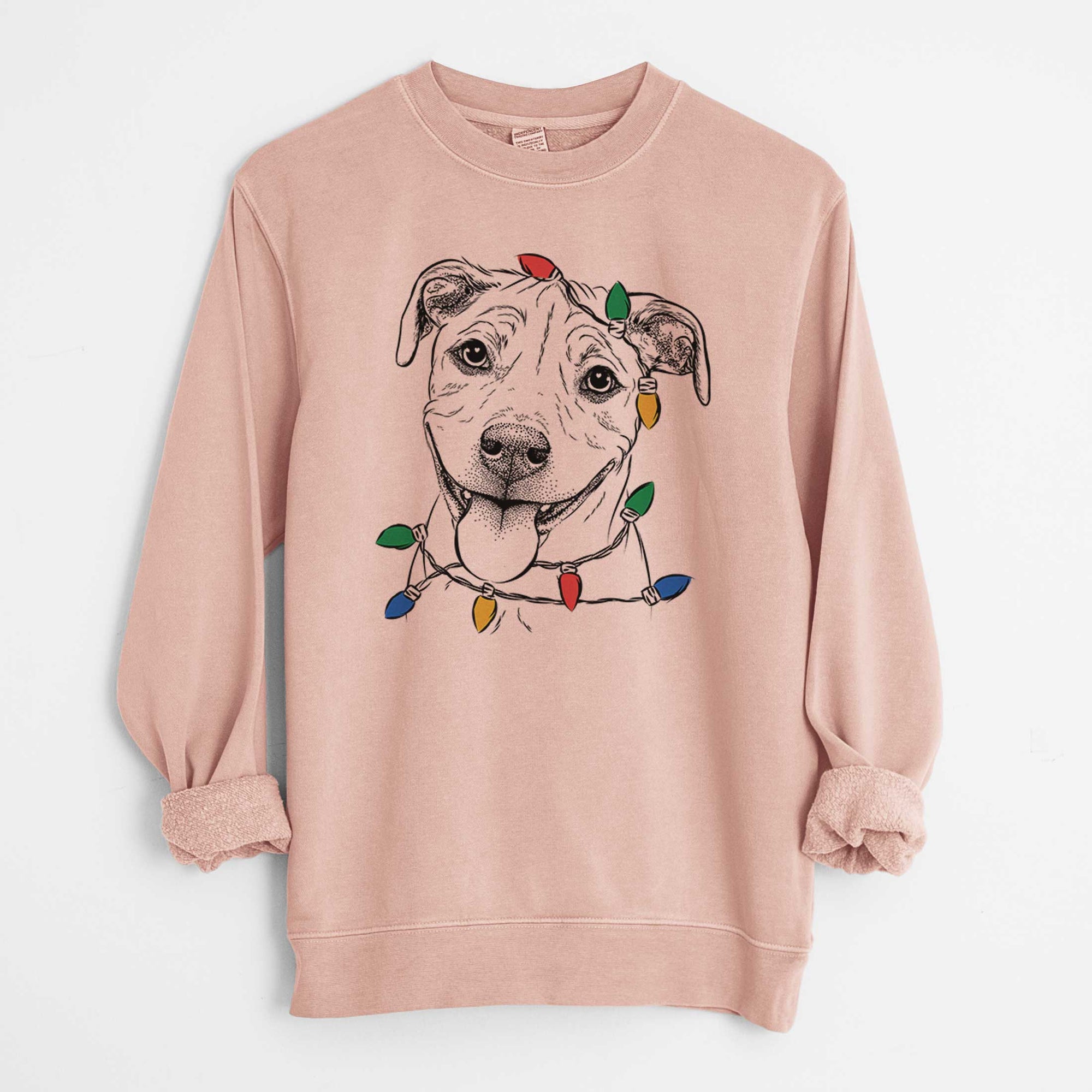 Christmas Lights Skye the Pitweiler - Unisex Pigment Dyed Crew Sweatshirt