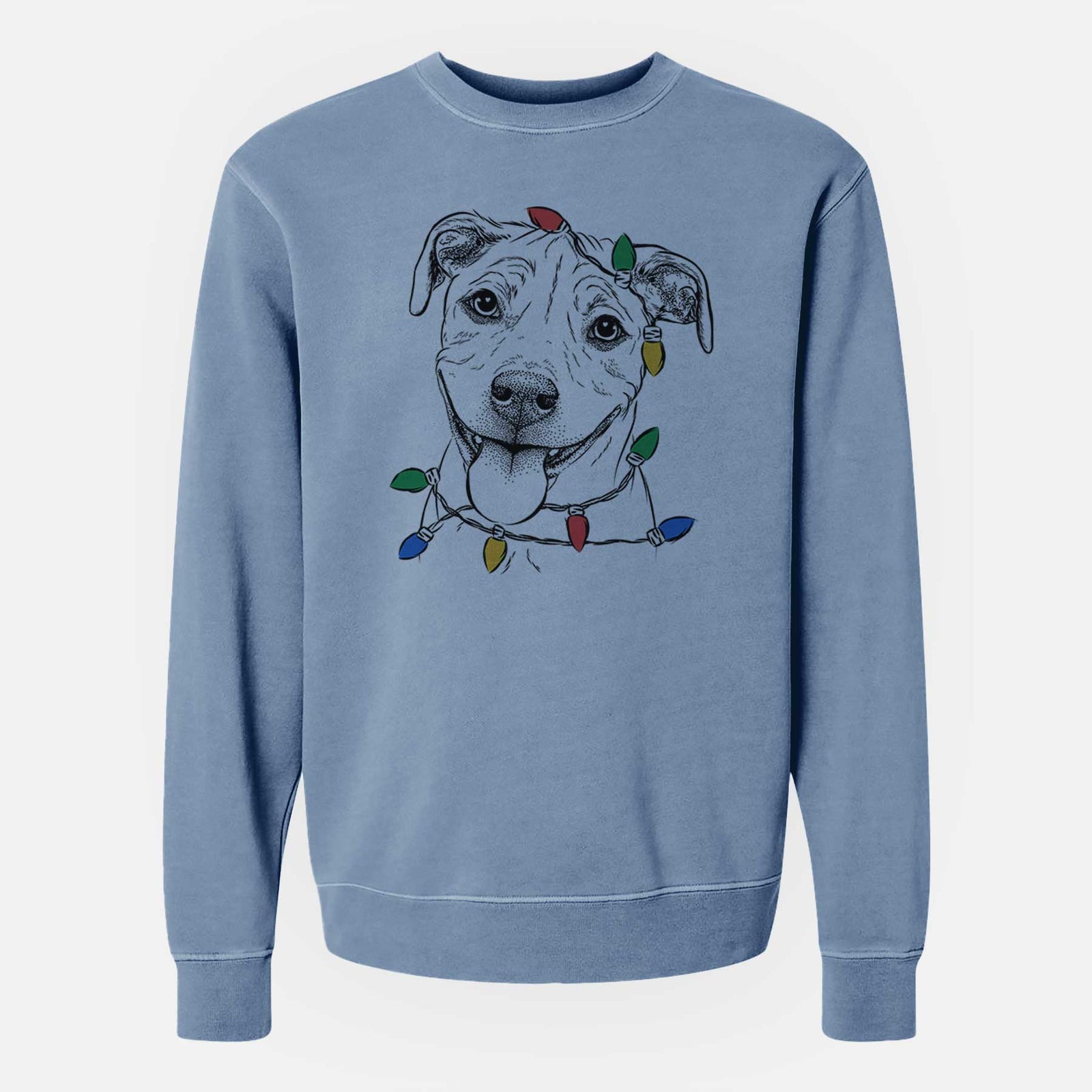 Christmas Lights Skye the Pitweiler - Unisex Pigment Dyed Crew Sweatshirt