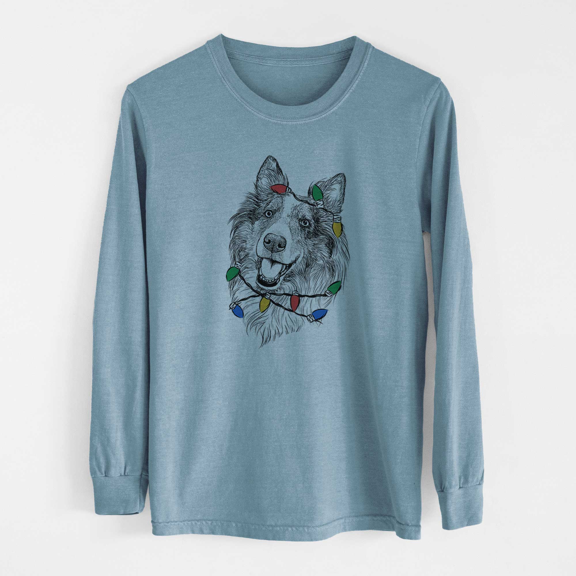 Christmas Lights Skylar the Shetland Sheepdog - Heavyweight 100% Cotton Long Sleeve