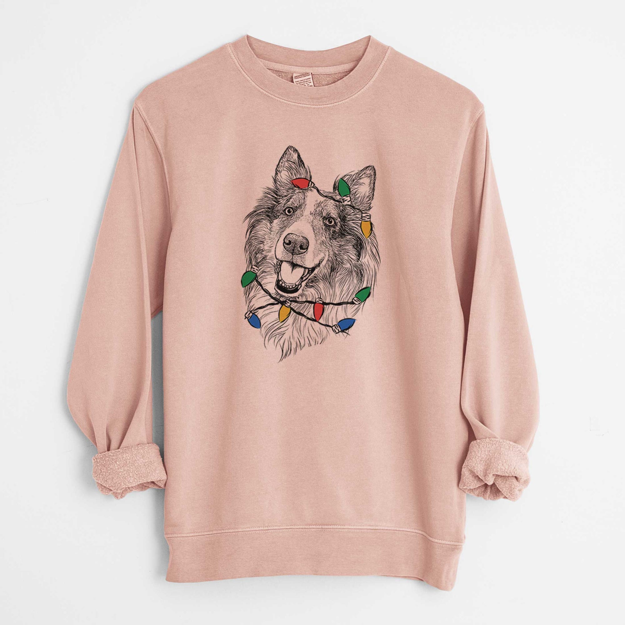 Christmas Lights Skylar the Shetland Sheepdog - Unisex Pigment Dyed Crew Sweatshirt