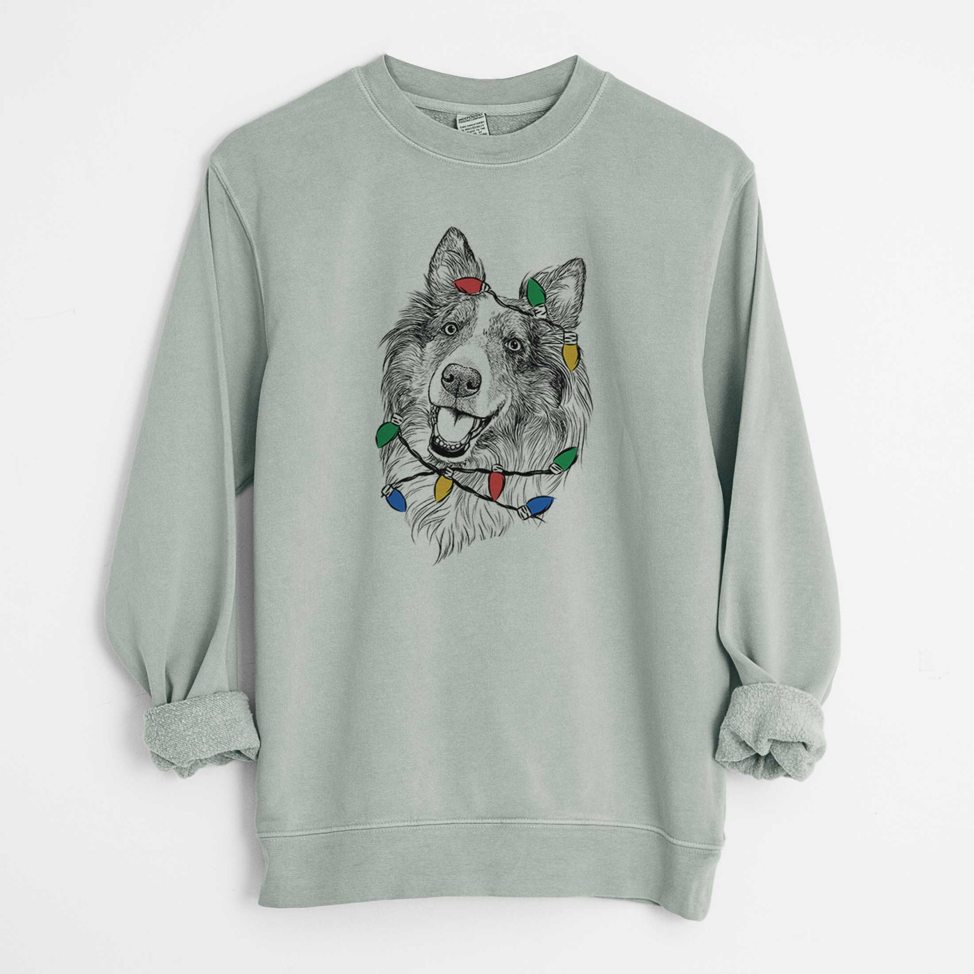 Christmas Lights Skylar the Shetland Sheepdog - Unisex Pigment Dyed Crew Sweatshirt