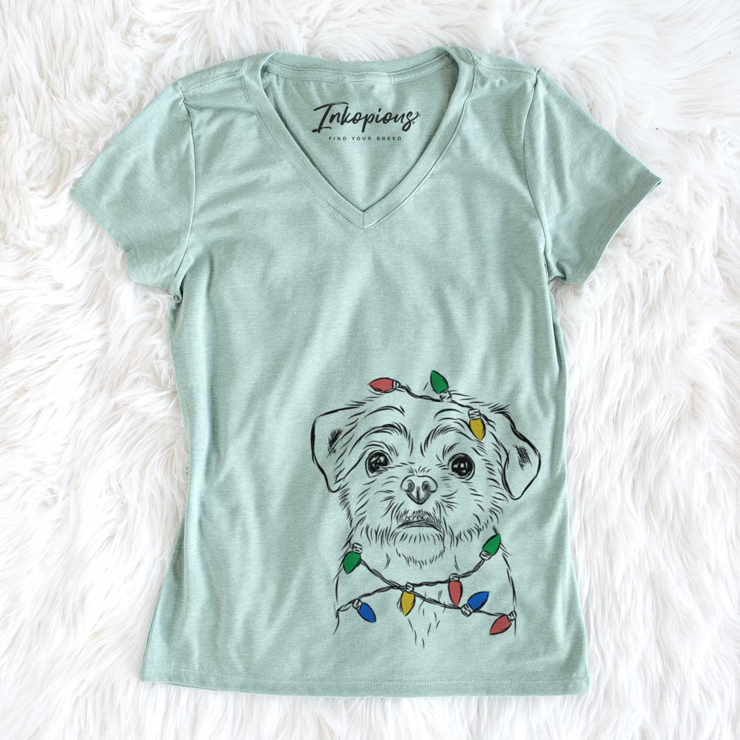 Christmas Lights Smash the Shih Tzu - Women's V-neck Shirt