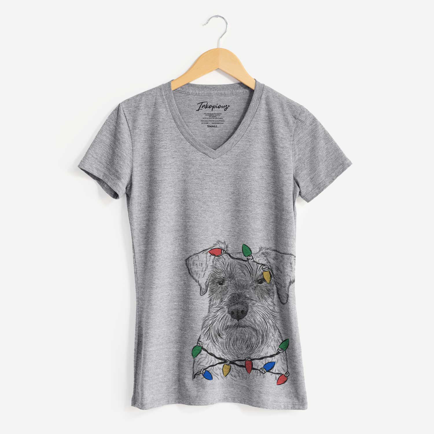 Christmas Lights Smokey the Miniature Schnauzer - Women's V-neck Shirt