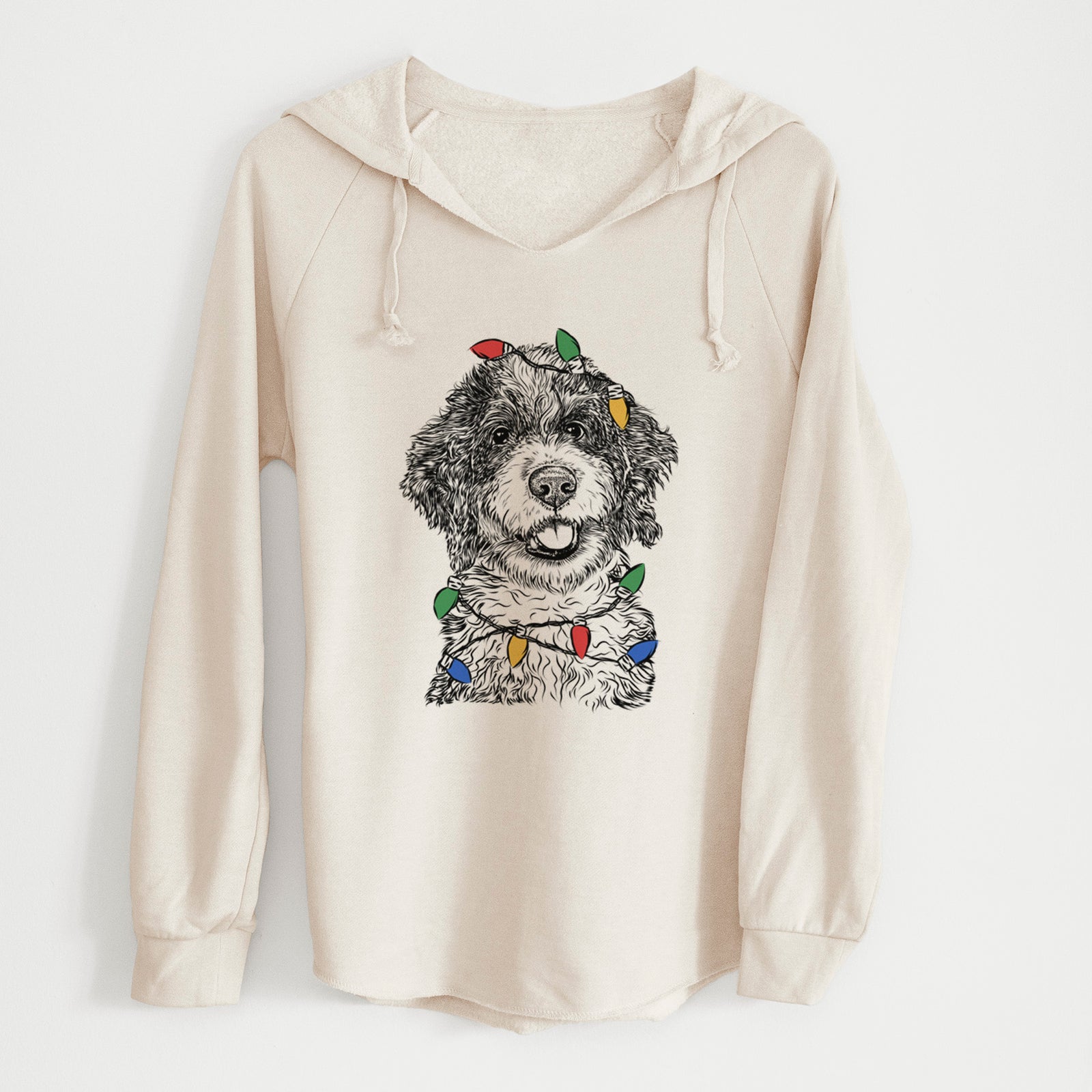 Christmas Lights Smoky the Bernedoodle Puppy - Cali Wave Hooded Sweatshirt