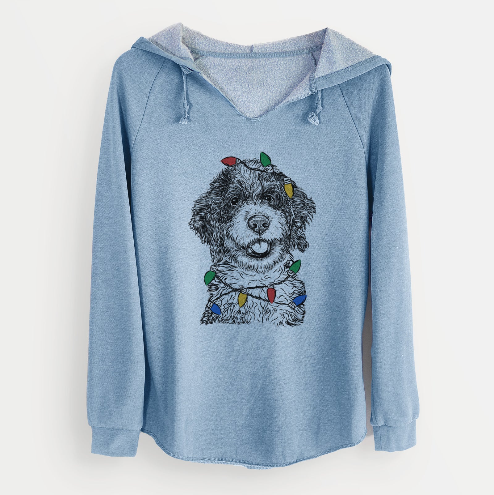 Christmas Lights Smoky the Bernedoodle Puppy - Cali Wave Hooded Sweatshirt