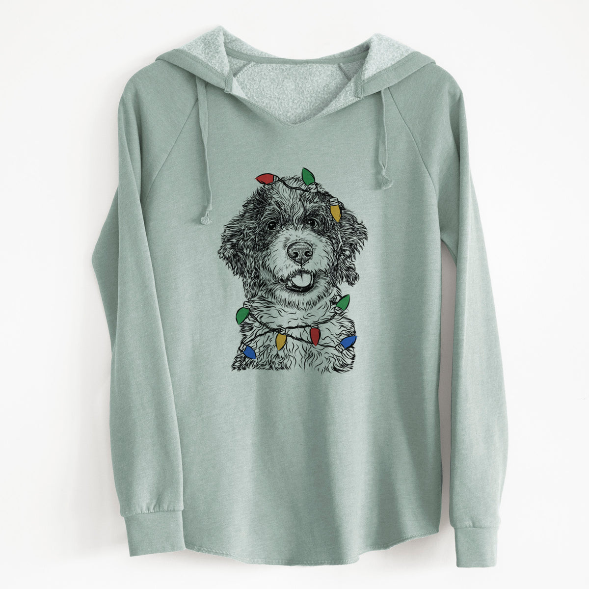 Christmas Lights Smoky the Bernedoodle Puppy - Cali Wave Hooded Sweatshirt