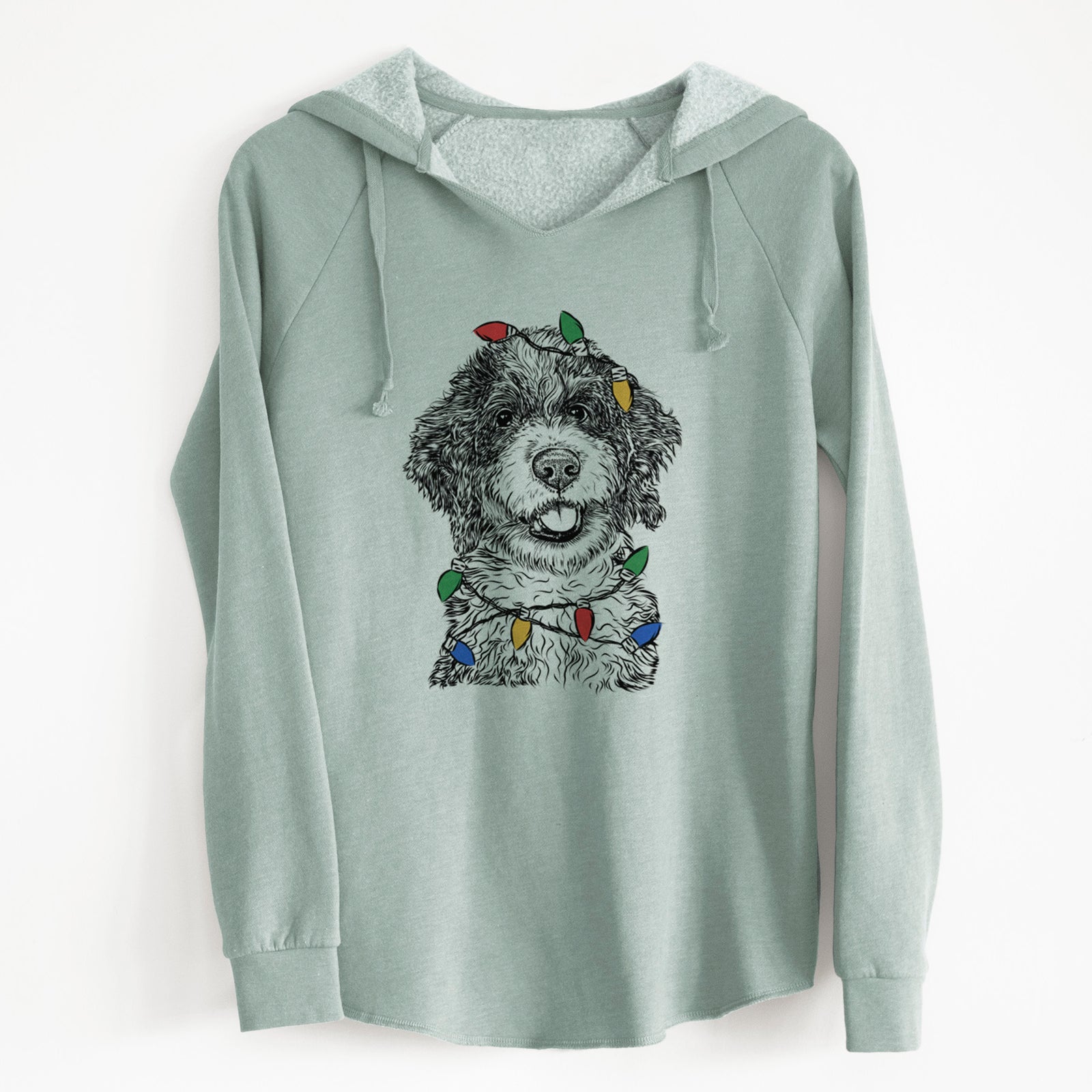 Christmas Lights Smoky the Bernedoodle Puppy - Cali Wave Hooded Sweatshirt