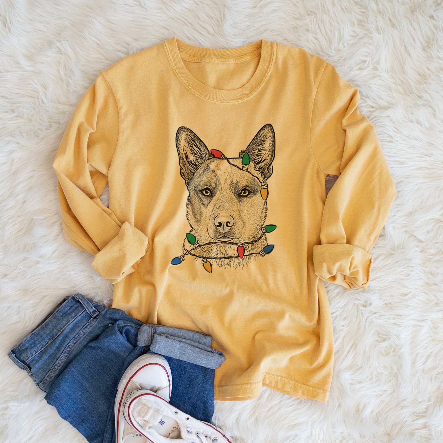 Christmas Lights Snap the Australian Cattle Dog - Heavyweight 100% Cotton Long Sleeve