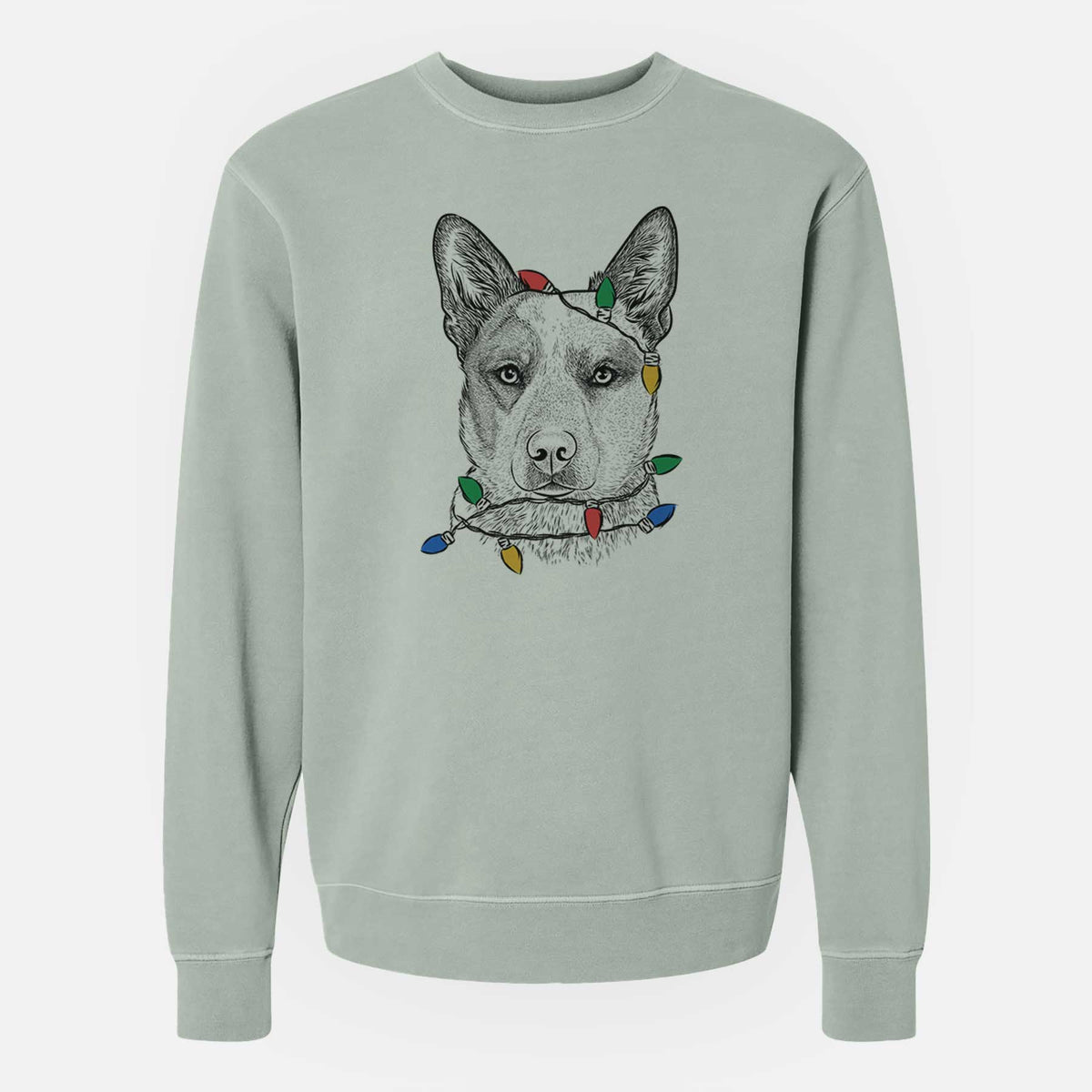 Christmas Lights Snap the Australian Cattle Dog - Unisex Pigment Dyed Crew Sweatshirt