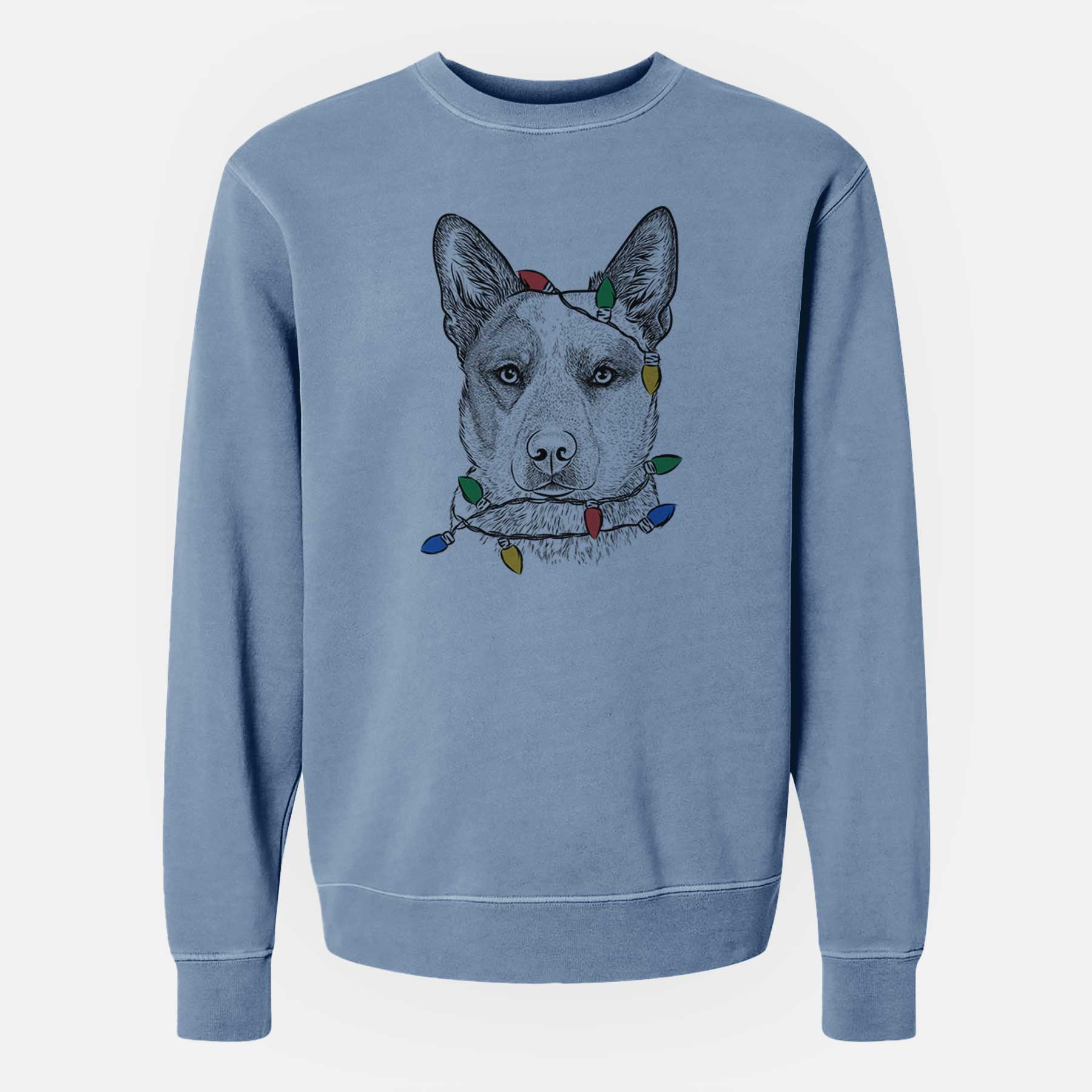 Christmas Lights Snap the Australian Cattle Dog - Unisex Pigment Dyed Crew Sweatshirt