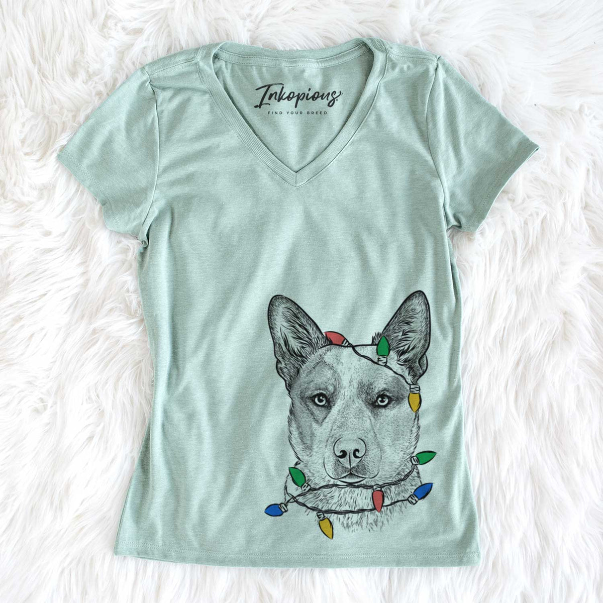 Christmas Lights Snap the Australian Cattle Dog - Women&#39;s V-neck Shirt