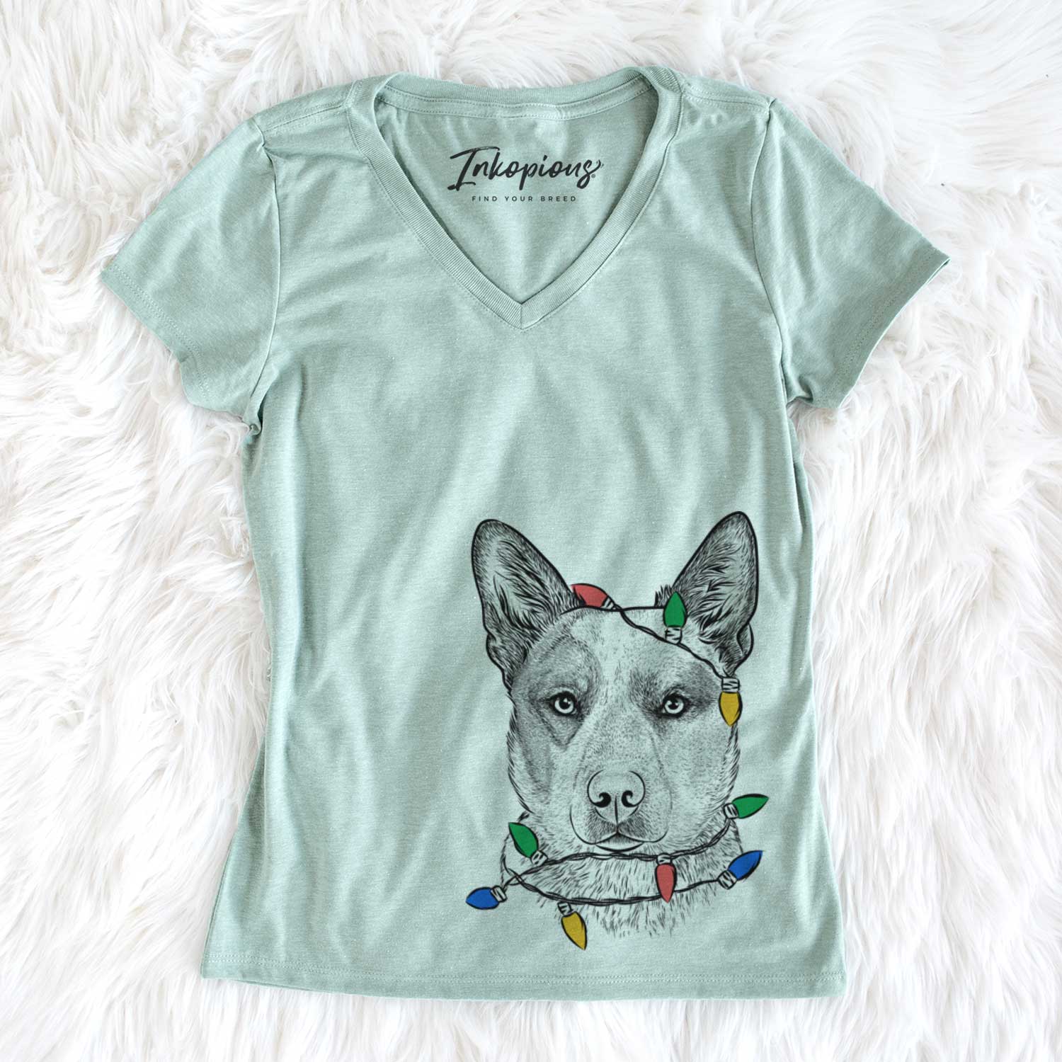 Christmas Lights Snap the Australian Cattle Dog - Women's V-neck Shirt