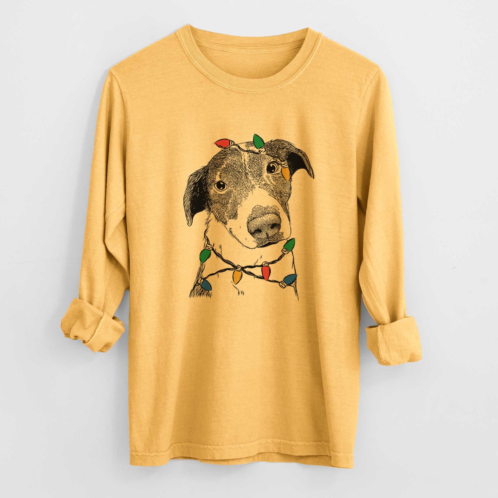 Christmas Lights Sophia the Mixed Breed - Heavyweight 100% Cotton Long Sleeve