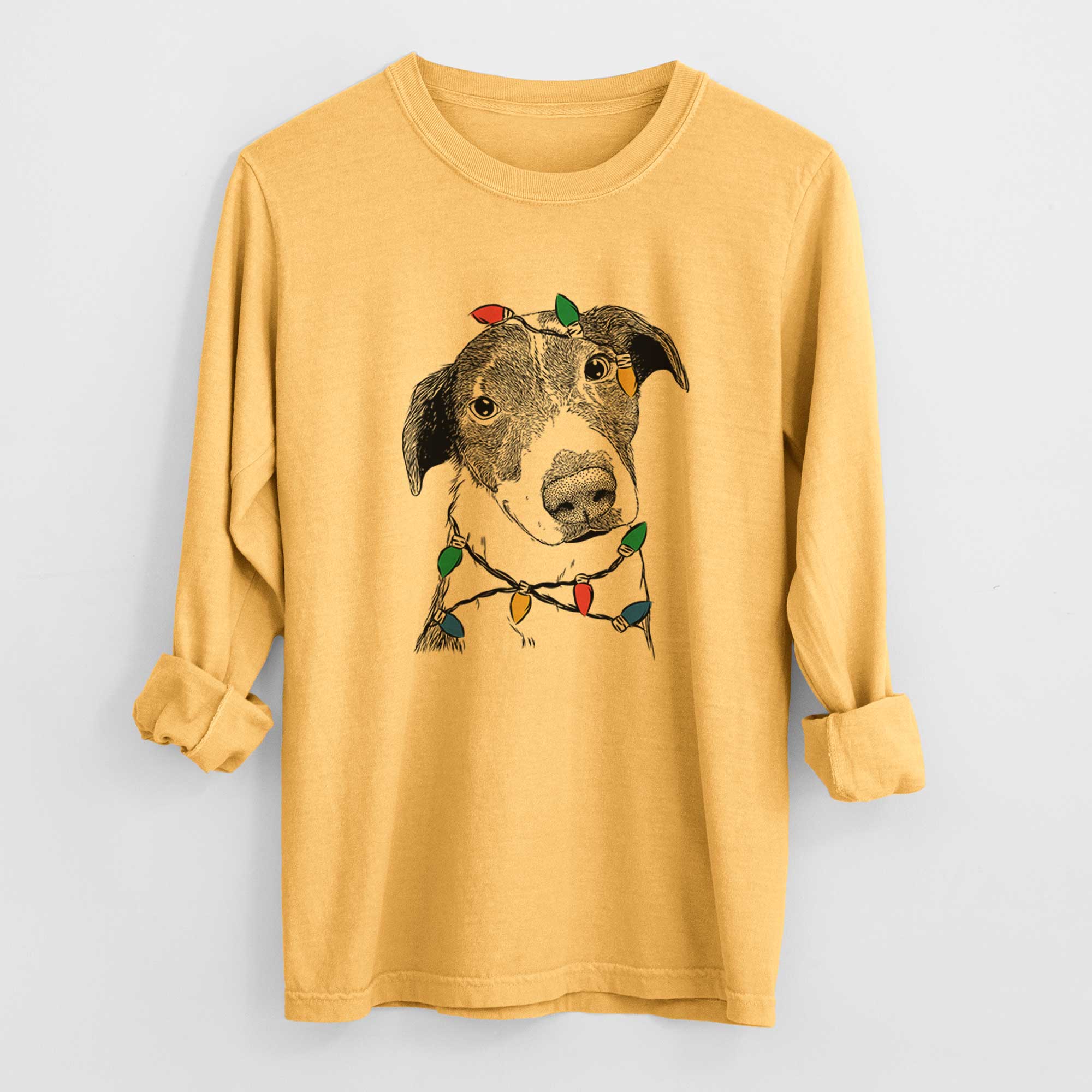 Christmas Lights Sophia the Mixed Breed - Heavyweight 100% Cotton Long Sleeve