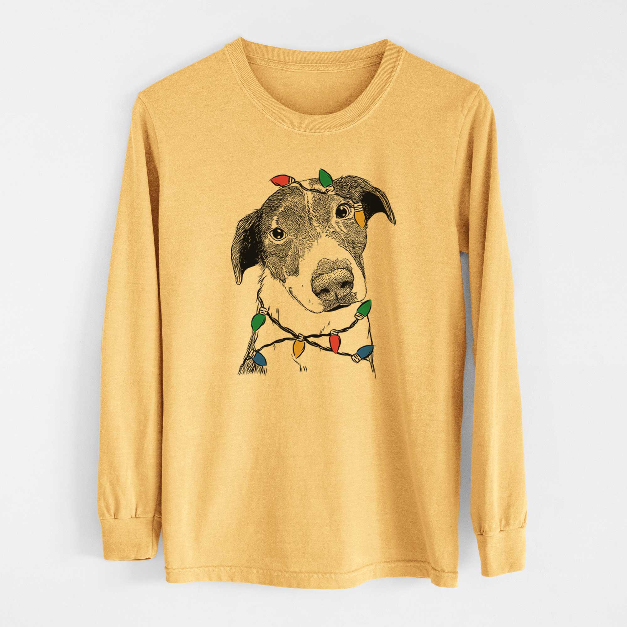 Christmas Lights Sophia the Mixed Breed - Heavyweight 100% Cotton Long Sleeve
