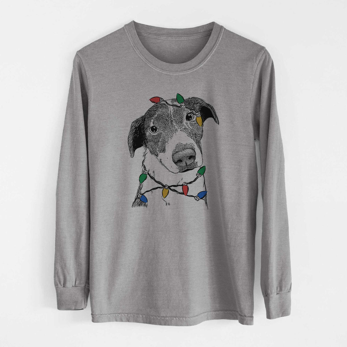 Christmas Lights Sophia the Mixed Breed - Heavyweight 100% Cotton Long Sleeve