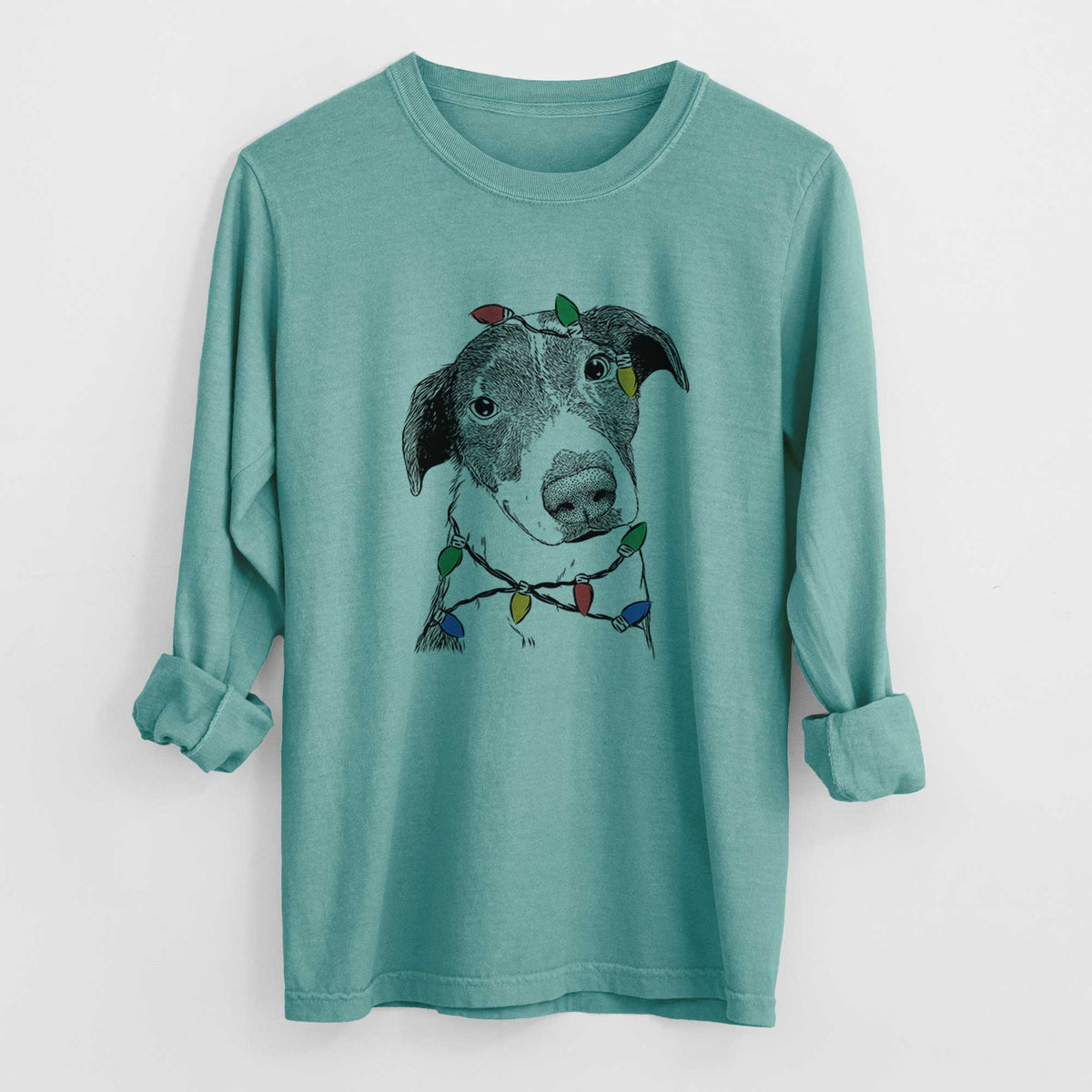 Christmas Lights Sophia the Mixed Breed - Heavyweight 100% Cotton Long Sleeve