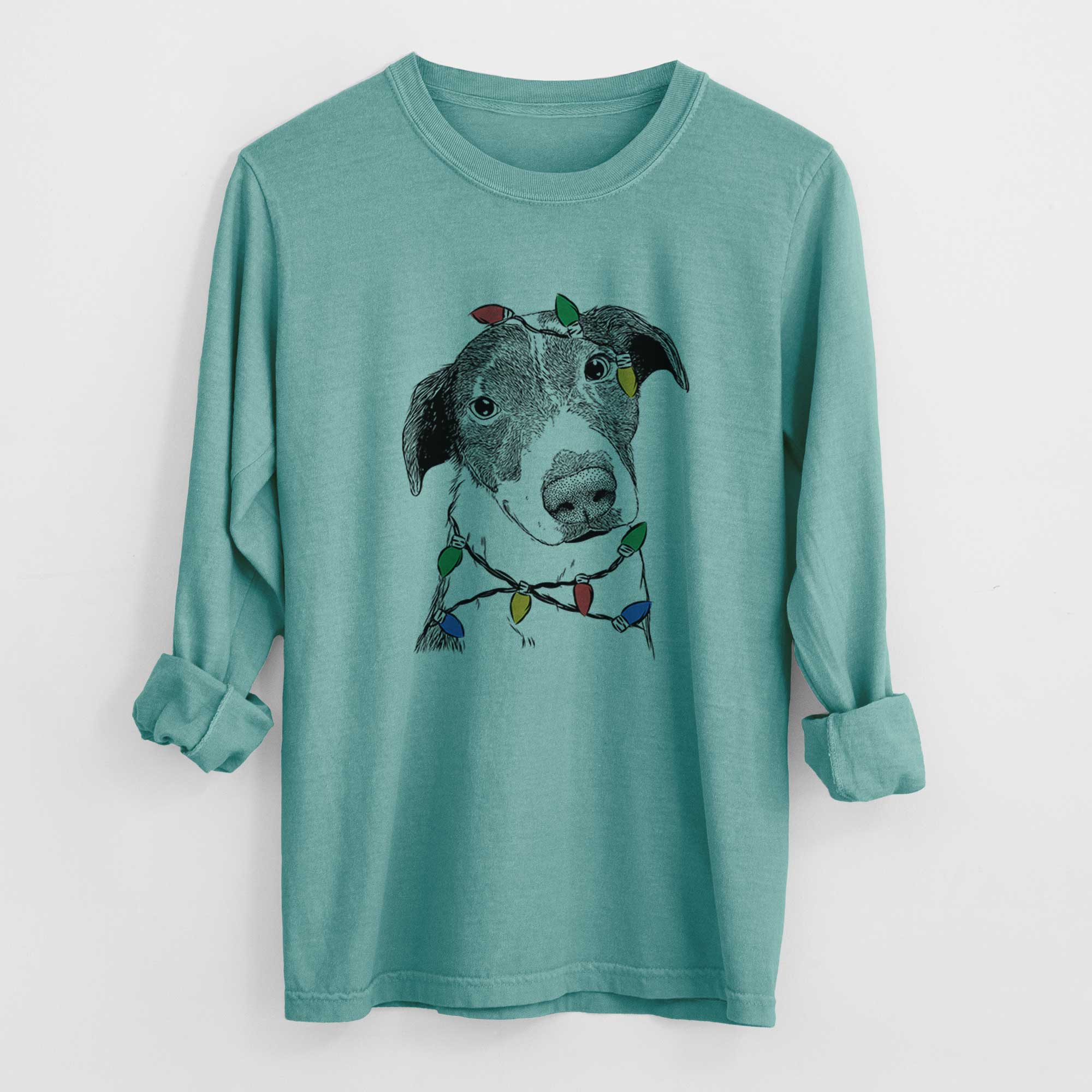 Christmas Lights Sophia the Mixed Breed - Heavyweight 100% Cotton Long Sleeve