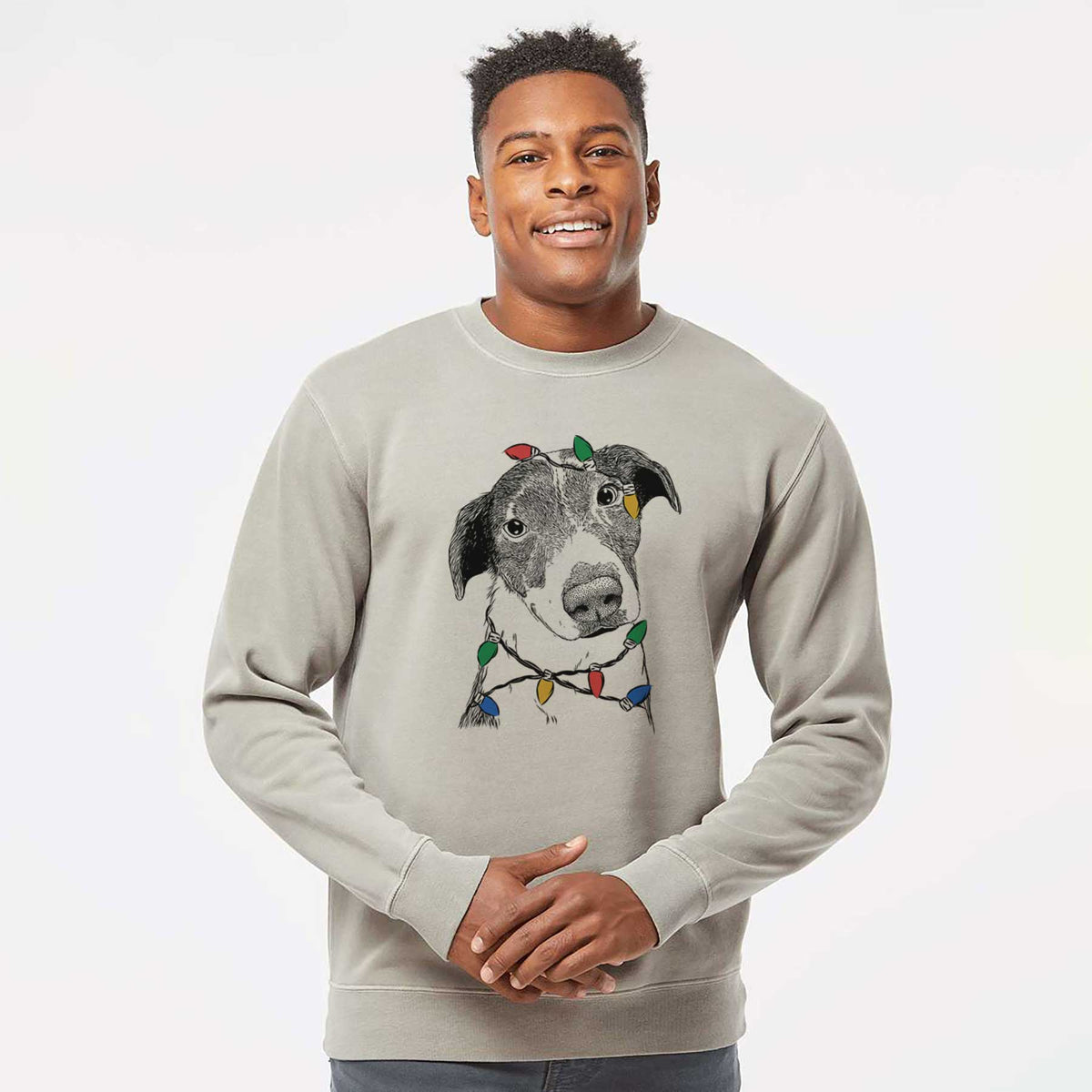 Christmas Lights Sophia the Mixed Breed - Unisex Pigment Dyed Crew Sweatshirt