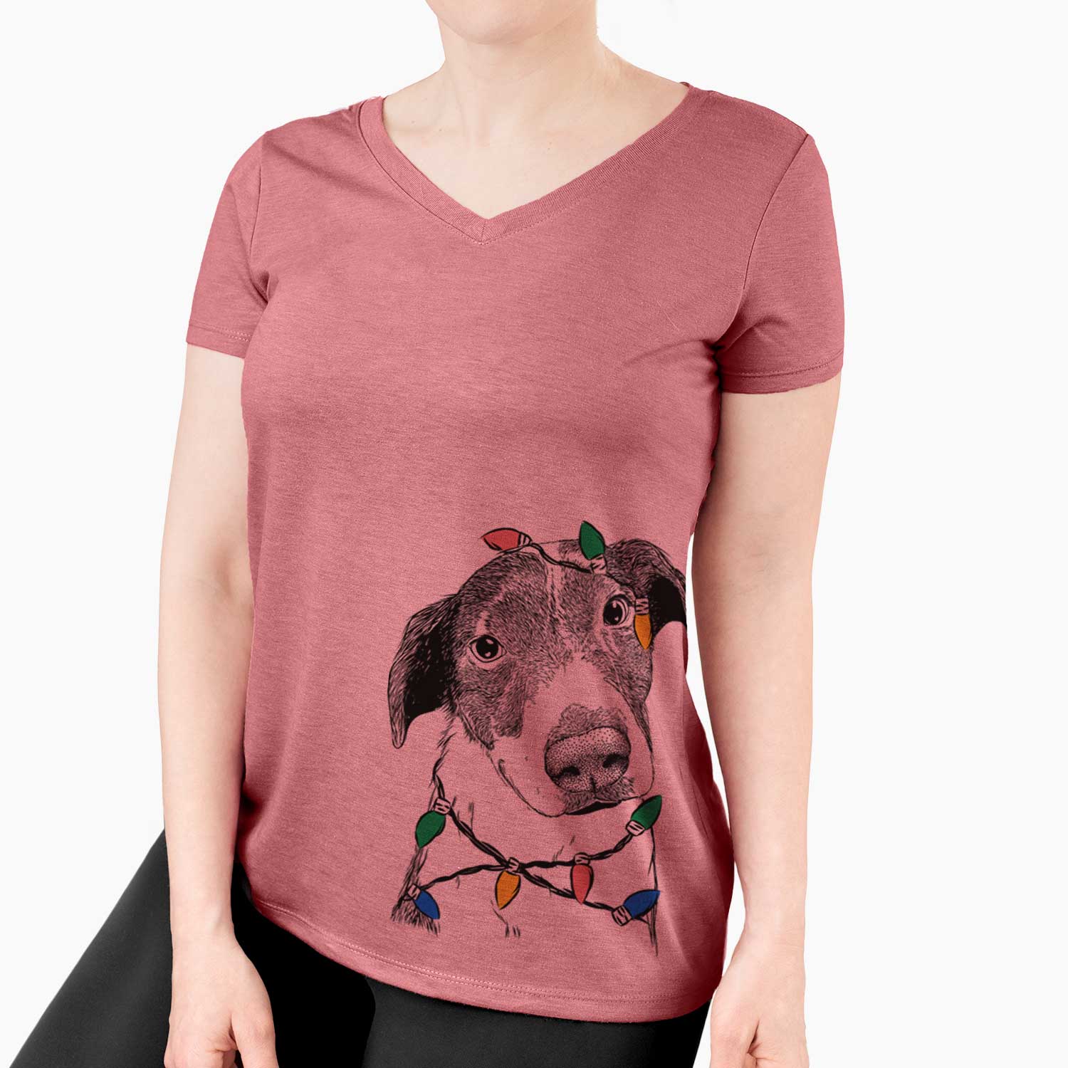 Christmas Lights Sophia the Mixed Breed - Women's V-neck Shirt