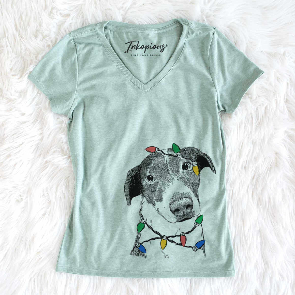 Christmas Lights Sophia the Mixed Breed - Women&#39;s V-neck Shirt