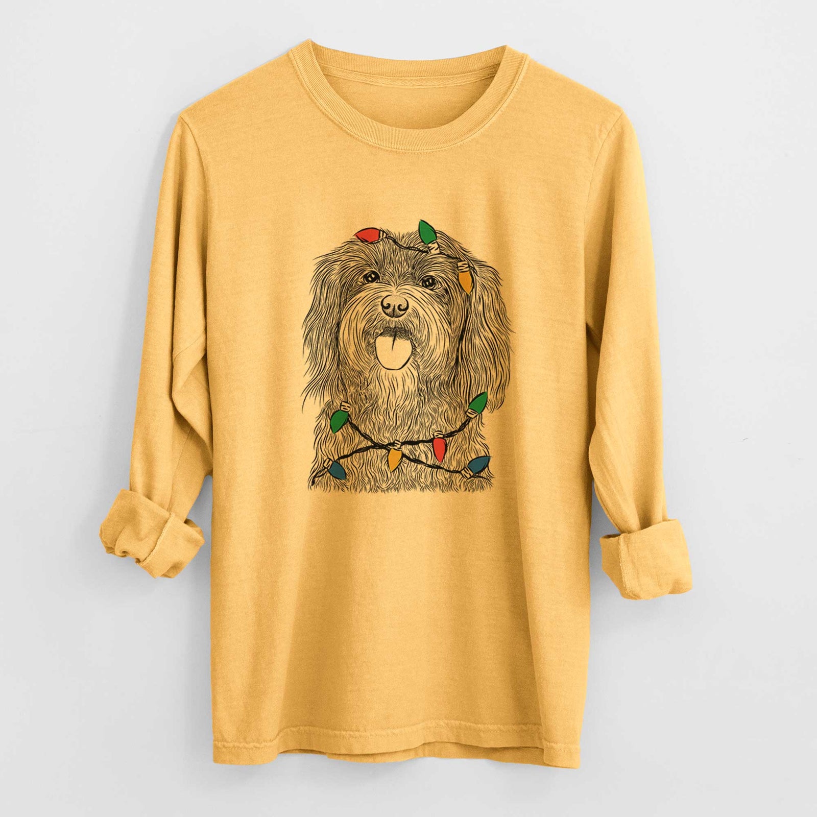 Christmas Lights Sophie the Havanese - Heavyweight 100% Cotton Long Sleeve