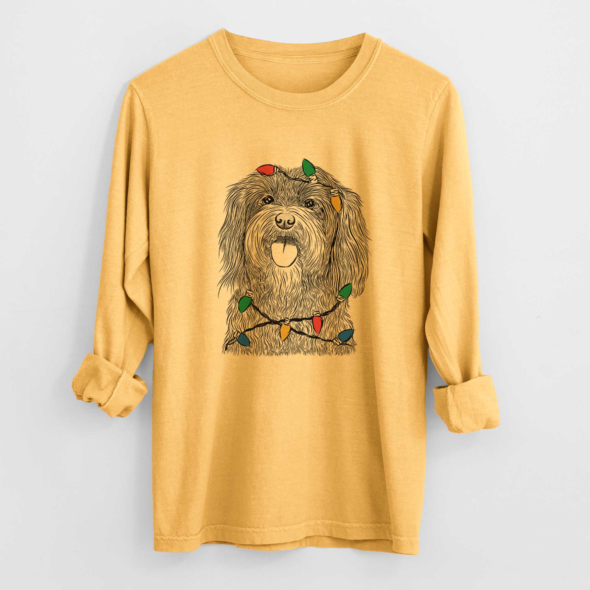 Christmas Lights Sophie the Havanese - Heavyweight 100% Cotton Long Sleeve