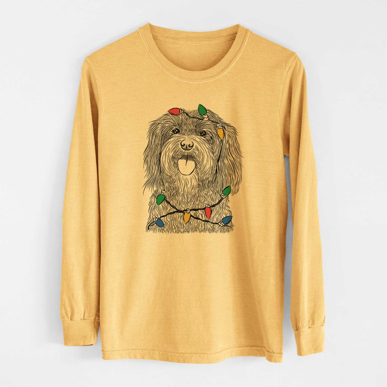 Christmas Lights Sophie the Havanese - Heavyweight 100% Cotton Long Sleeve