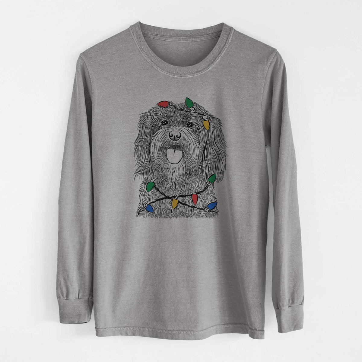Christmas Lights Sophie the Havanese - Heavyweight 100% Cotton Long Sleeve