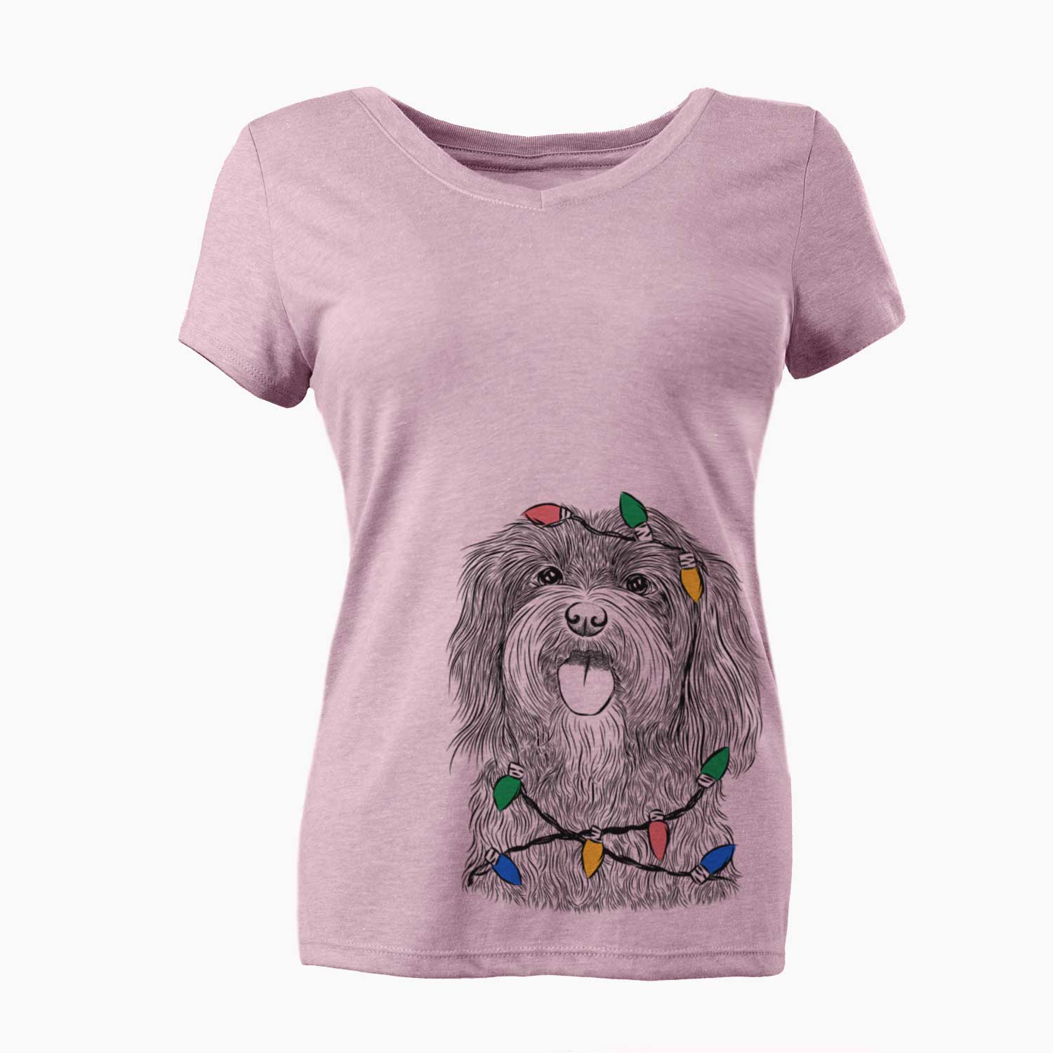 Christmas Lights Sophie the Havanese - Women's V-neck Shirt