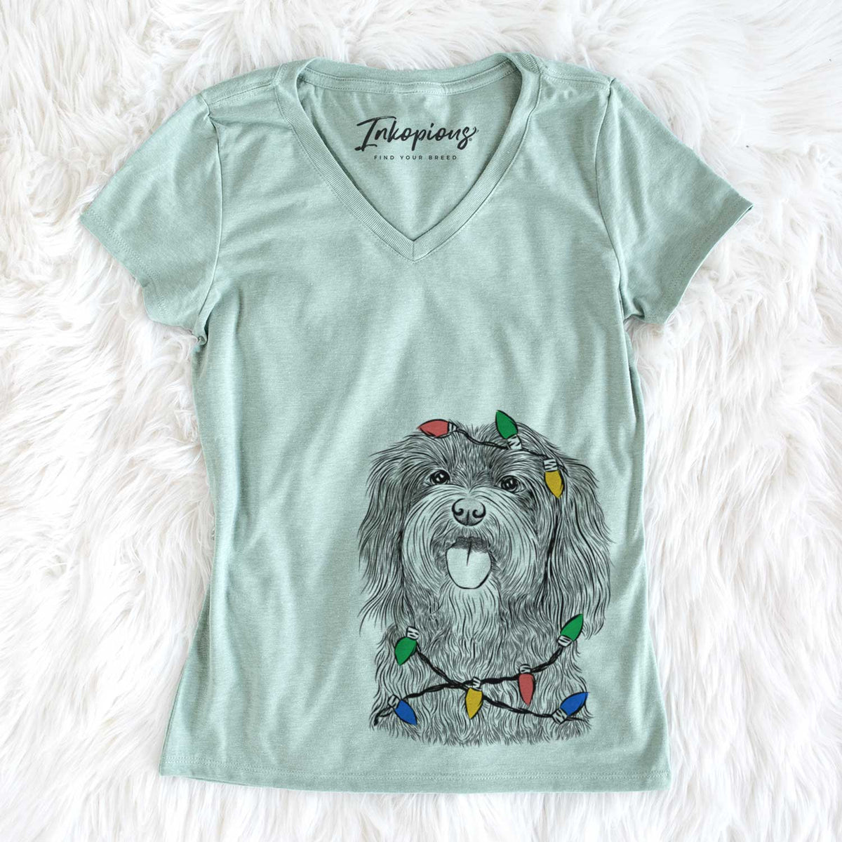 Christmas Lights Sophie the Havanese - Women&#39;s V-neck Shirt