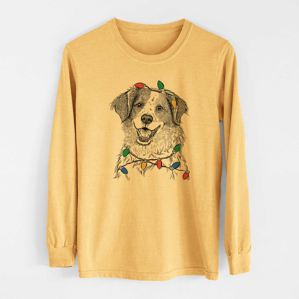 Christmas Lights Sophie the Brittany Beagle Mix - Heavyweight 100% Cotton Long Sleeve